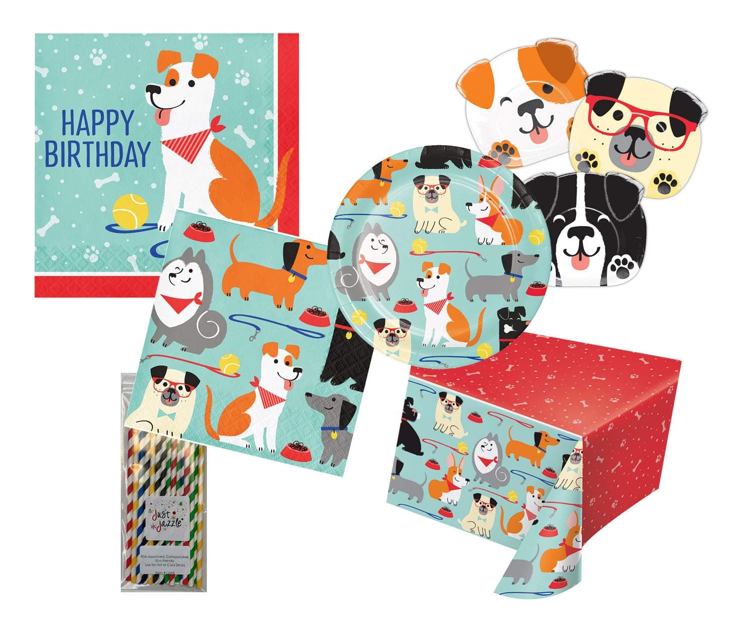 Creative Converting Paws to Party Dog Birthday Bundle, 16 Guests