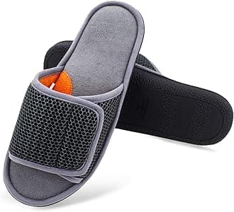 WALKFUNAdjustable House Slippers for Men Open Toe Breathable Indoor Slip on Mens Slides Sandals with Memory Foam for Bedroom,Patio