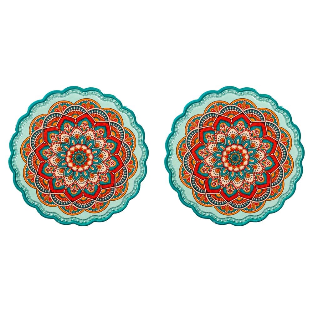 Arly Ceramic Tile Green Trivets for Hot Pots and Pans, Art Resistant HOT Insulation Pads with Bohemia Style,Round 7.7 Inch Set of 2