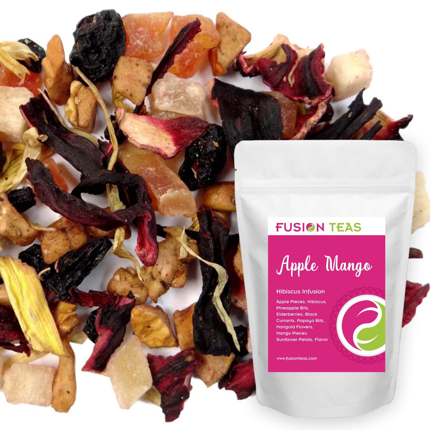 Apple Mango Hibiscus Herbal Fruit Tea - Caffeine Free Loose Leaf Bulk Herbs and Fruit - 3 Oz Pouch