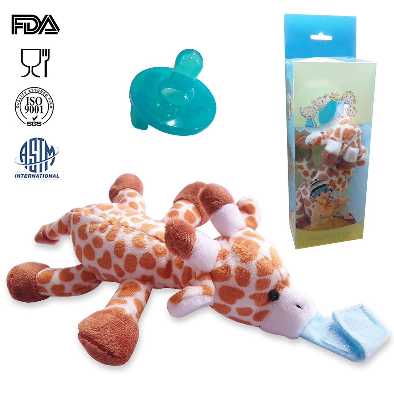 UDENGS Infant Pacifier & Pacifier Toy Holder , Teething Soother Pacifier with Detachable Stuffed Animal Removable for Cleaning and Sanitizing (Giraffe)