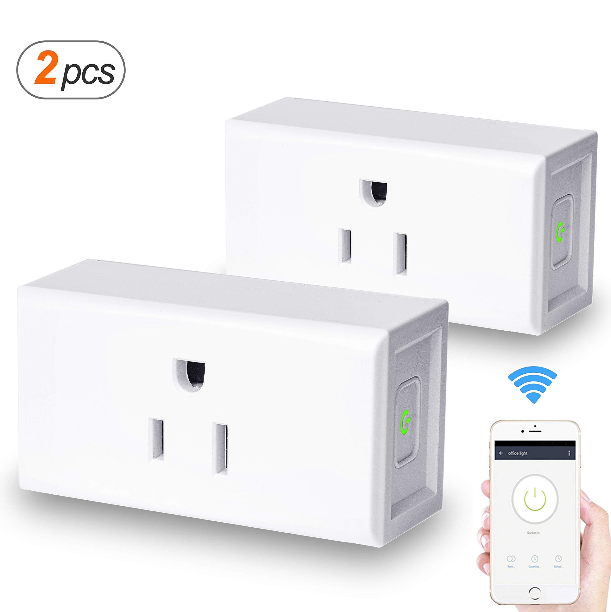 WiFi Smart Plugs 2PCS | Mini Outlet Compatible with Alexa & Google Home for Voice Control, Timer Function, IFTTT Enabled, No Hub Required, Remote Control Your Home Appliances from Anywhere, White