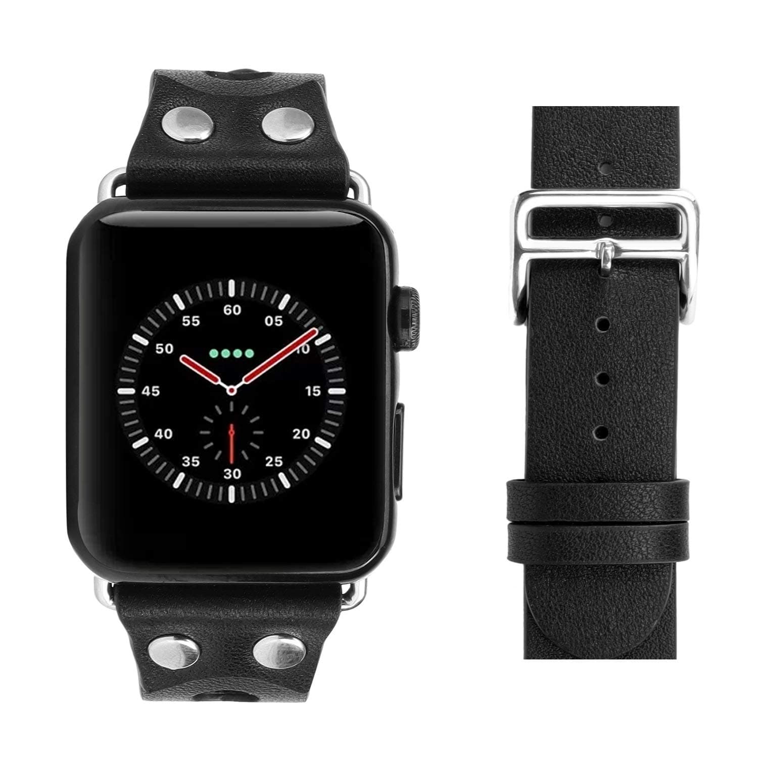 Euler Dovetail-Style Genuine Leather Watch Band Strap with Rivet Compatible with Apple Watch Band for iWatch Series 6 SE 5 4 3 (Black, 38/40mm)