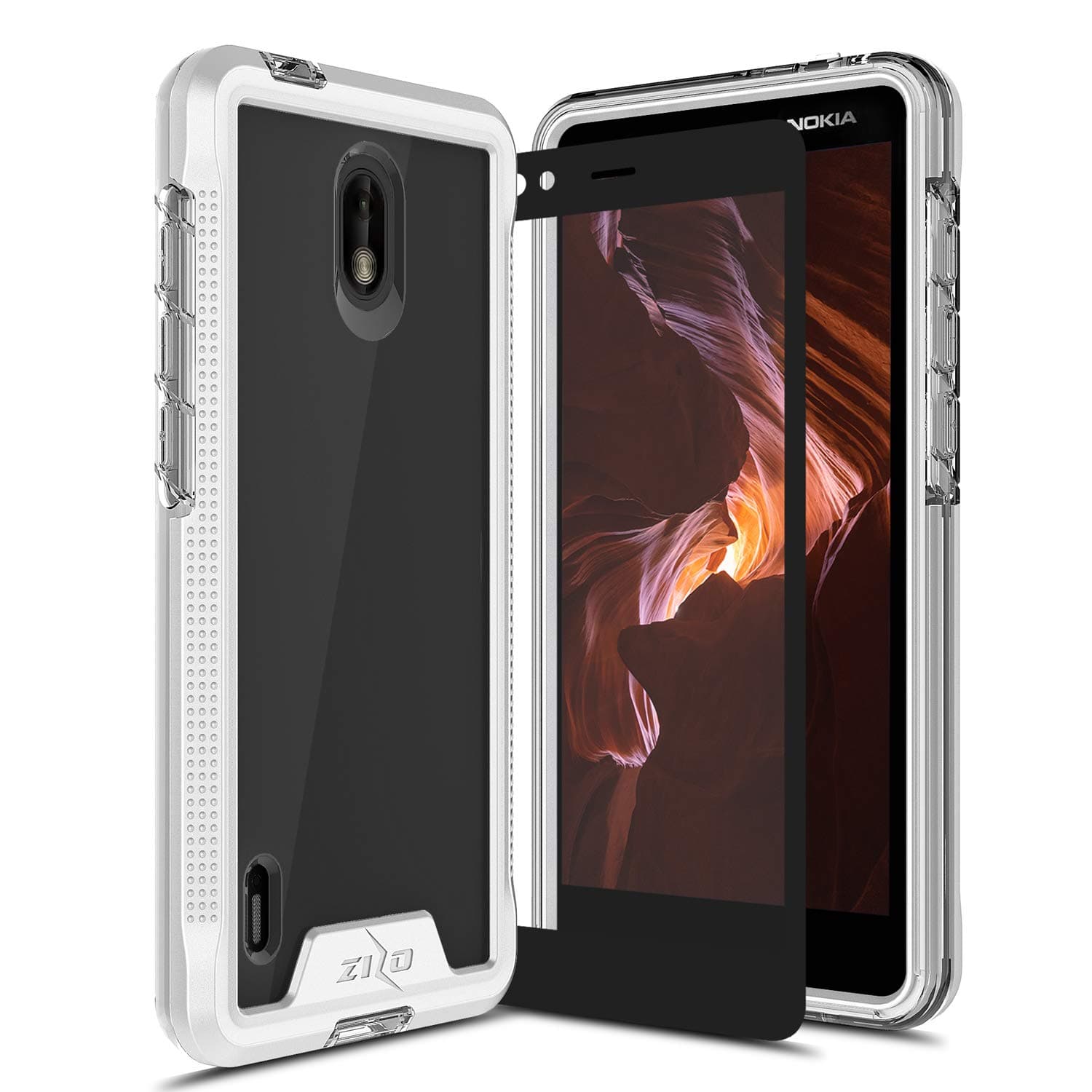 Zizo Ion Series Compatible with Nokia 3.1 C Case Military Grade Drop Tested with Tempered Glass Screen Protector Silver Clear