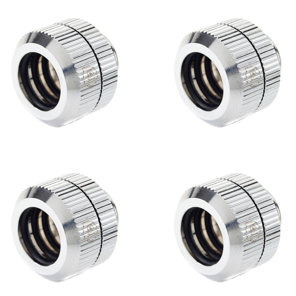 Bitspower Touchaqua G1/4" Dual O-Ring Tighten Fitting for 12mm OD Hard Tubing (for Use with Bitspower Rigid Tubing Only), Glorious Silver, 4-Pack