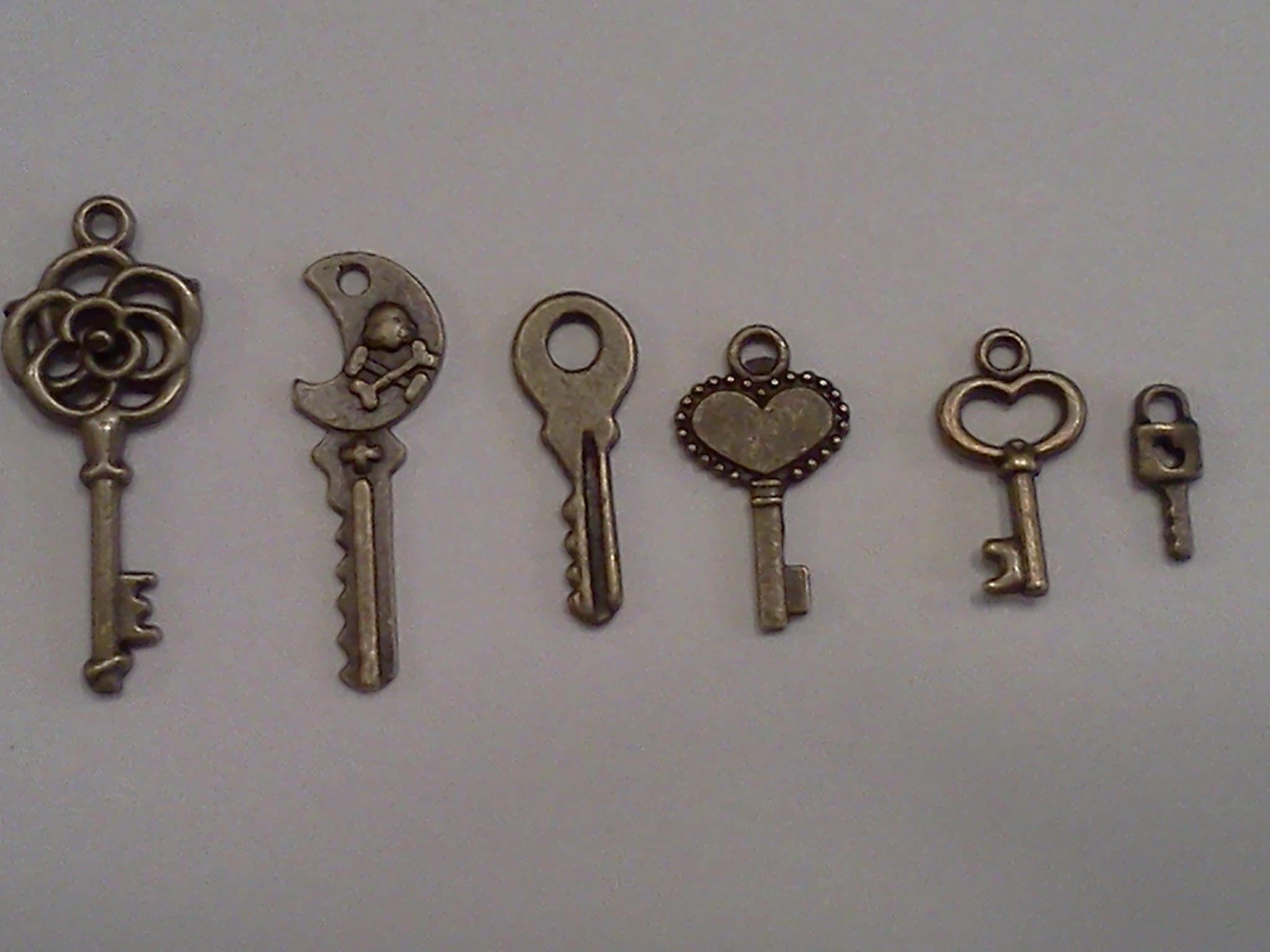 60pc Tiny Keys, Antique Bronze, 1/3 to 1 Inch Long