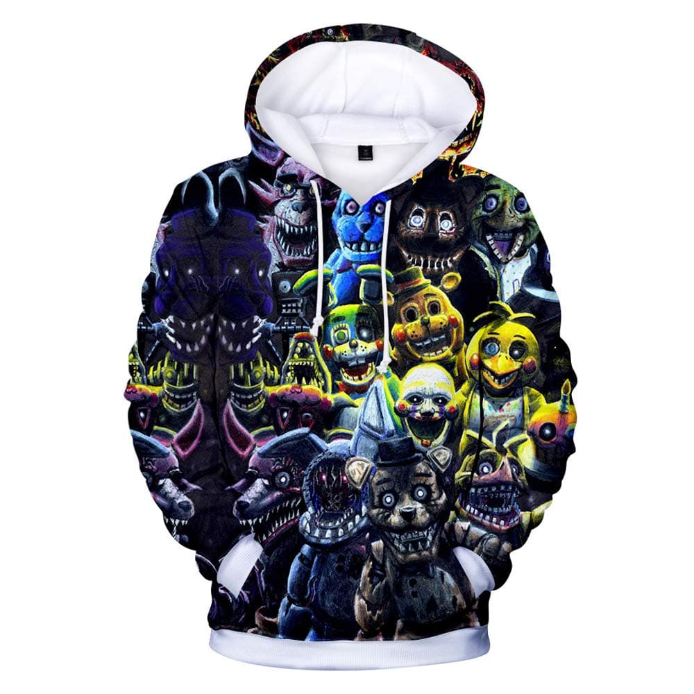 3D FNAF Five Nights at Freddy's Hoodie Comic Print Drawstring Pullover Sweartshirt for Kids Girl Boy Adult