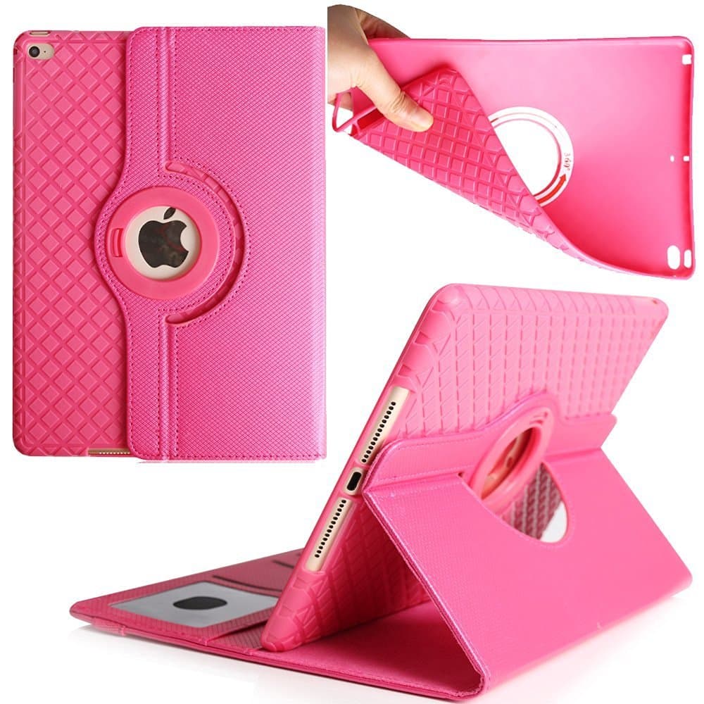 iPad 2017 9.7 Case Cover,Dream Wings 360 Degrees Rotating Slim Stand with Card Slots Smart Screen Protective Detachable Case Cover for Apple 2017 New iPad 9.7 inch Tablet (iPad 2017 9.7, Hot Pink)