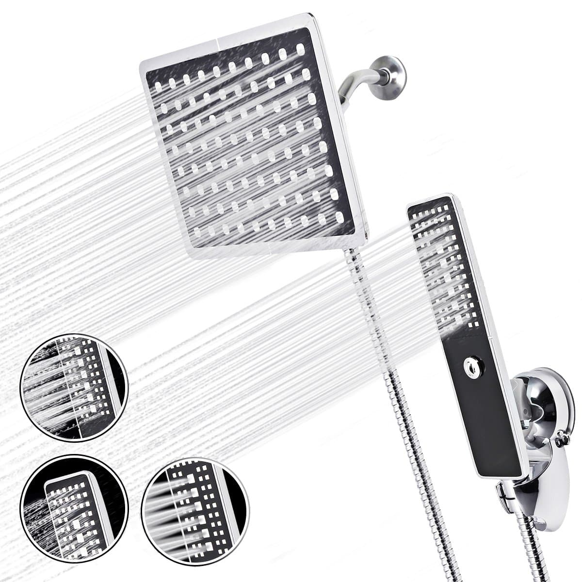 TAPCET 3 in 1 Rainfall Shower Head/Handheld Combo, Shower Head Set, Multifunctional Handheld Shower Head+8 Inches Rotatable Rainfall Shower Head+Shower Hose+Diverter+Tape+Bracket