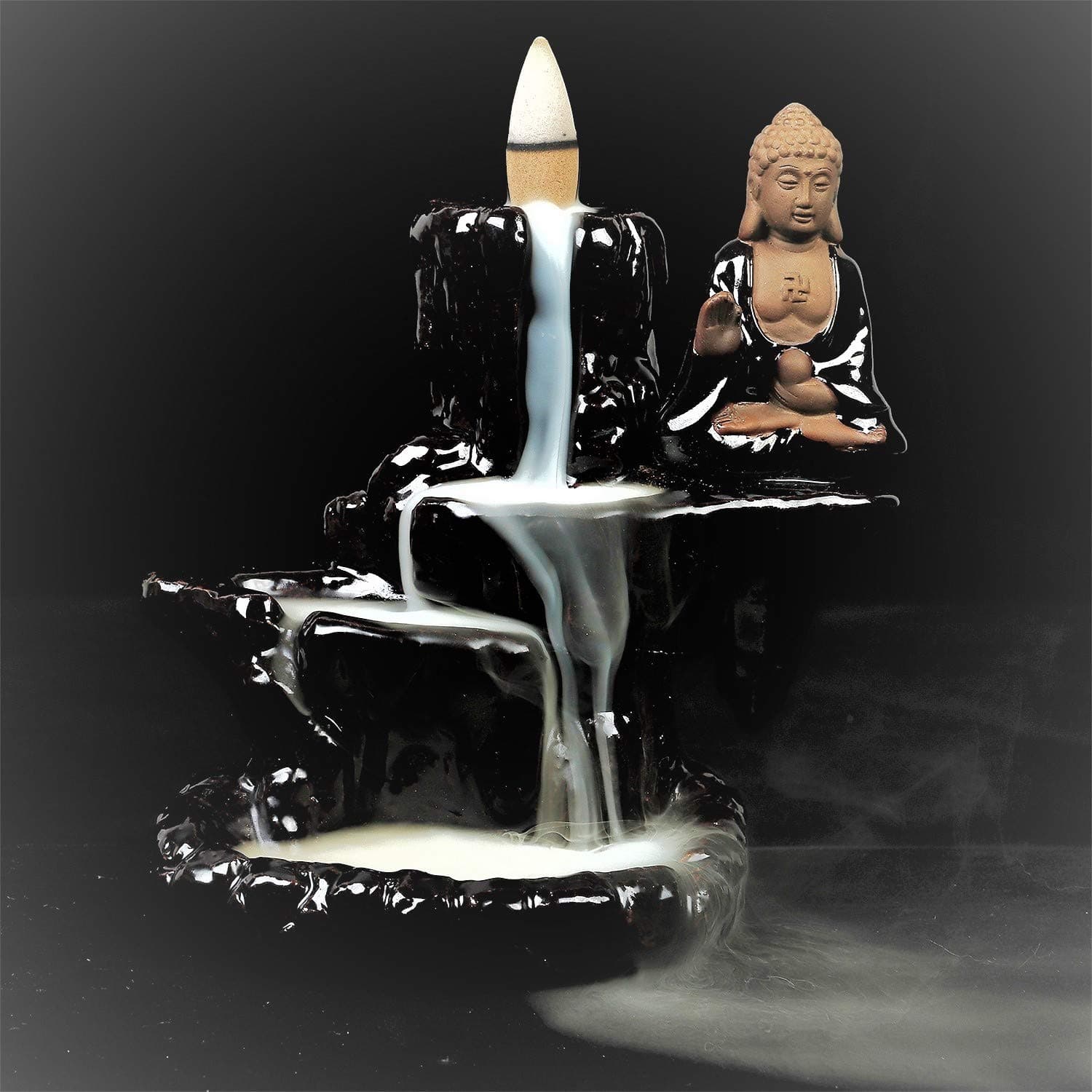 Mordesso Backflow Incense Burner with 15 Large Backflow Incense Cones – Decorative Ceramic Incense Holder for Guided Meditation, Yoga and Aromatherapy Stress Relief