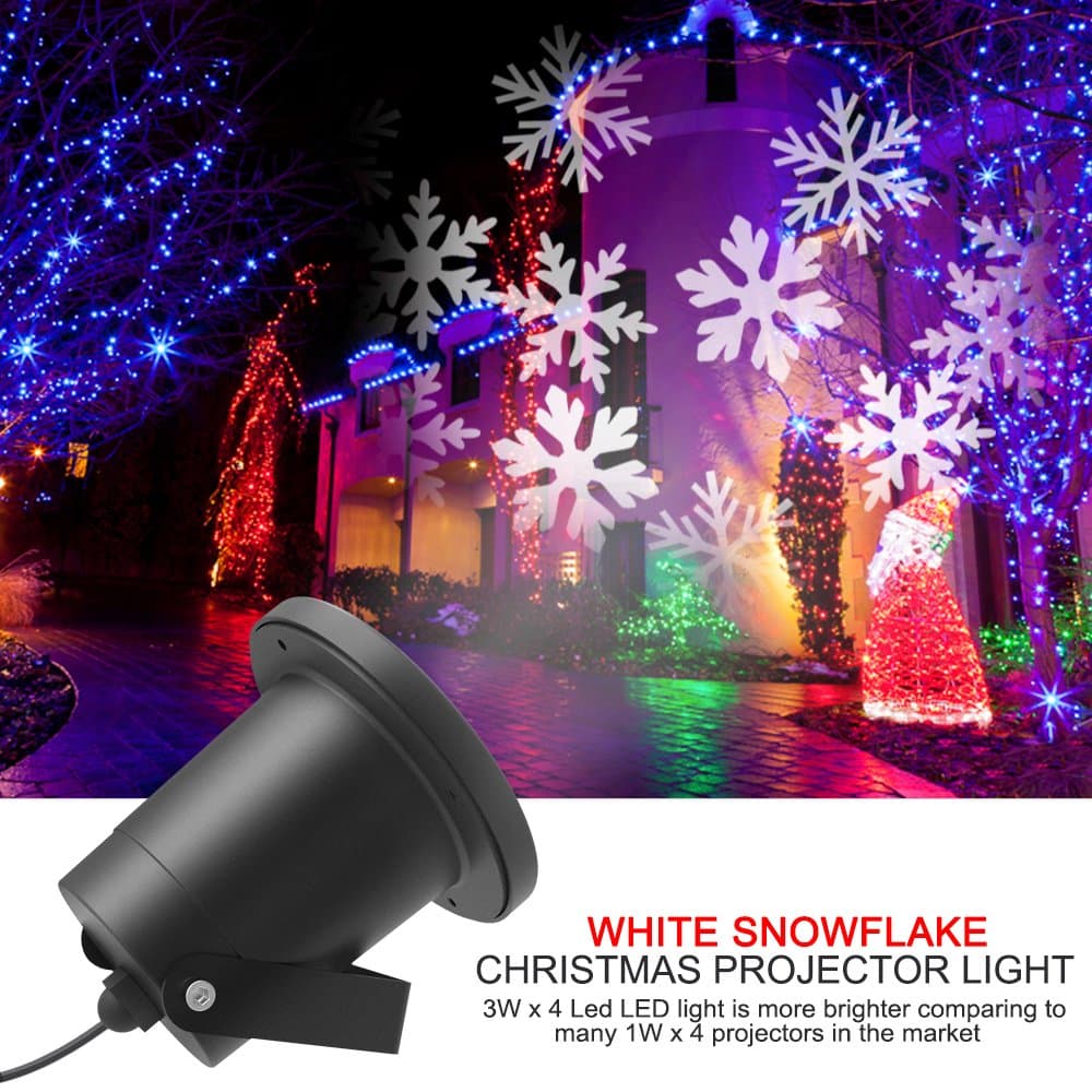 Night Snow Show Projector Light II, Dreamix 3W x 4 Led HD Super Bright Updated Motor IP65 Waterproof Rotating Outdoor/Indoor Decoration for Christmas,Halloween,Party,Festival,Kids,Garden,Holiday,Birth