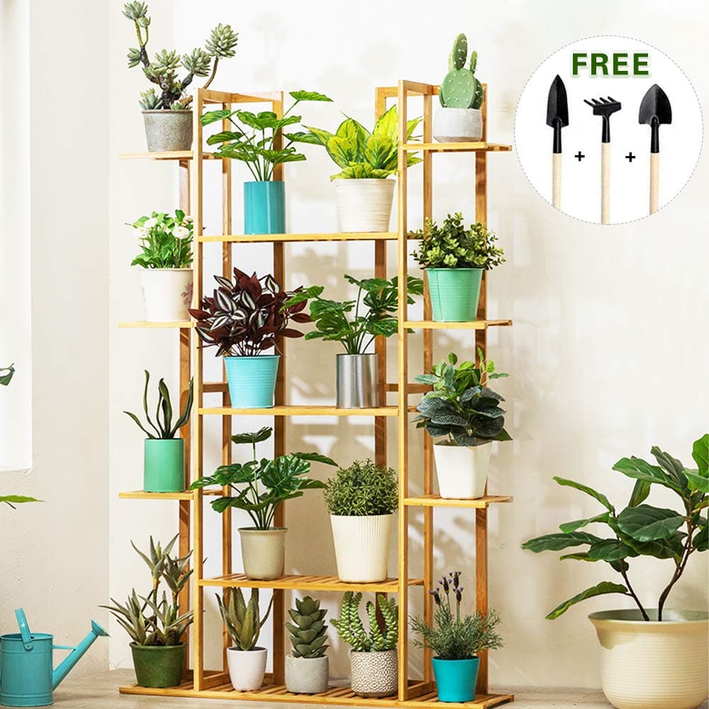 Multi-Tier Bamboo Plant Shelf,Flower Display Stand Storage Rack Indoor Outdoor for Living Room,Garden