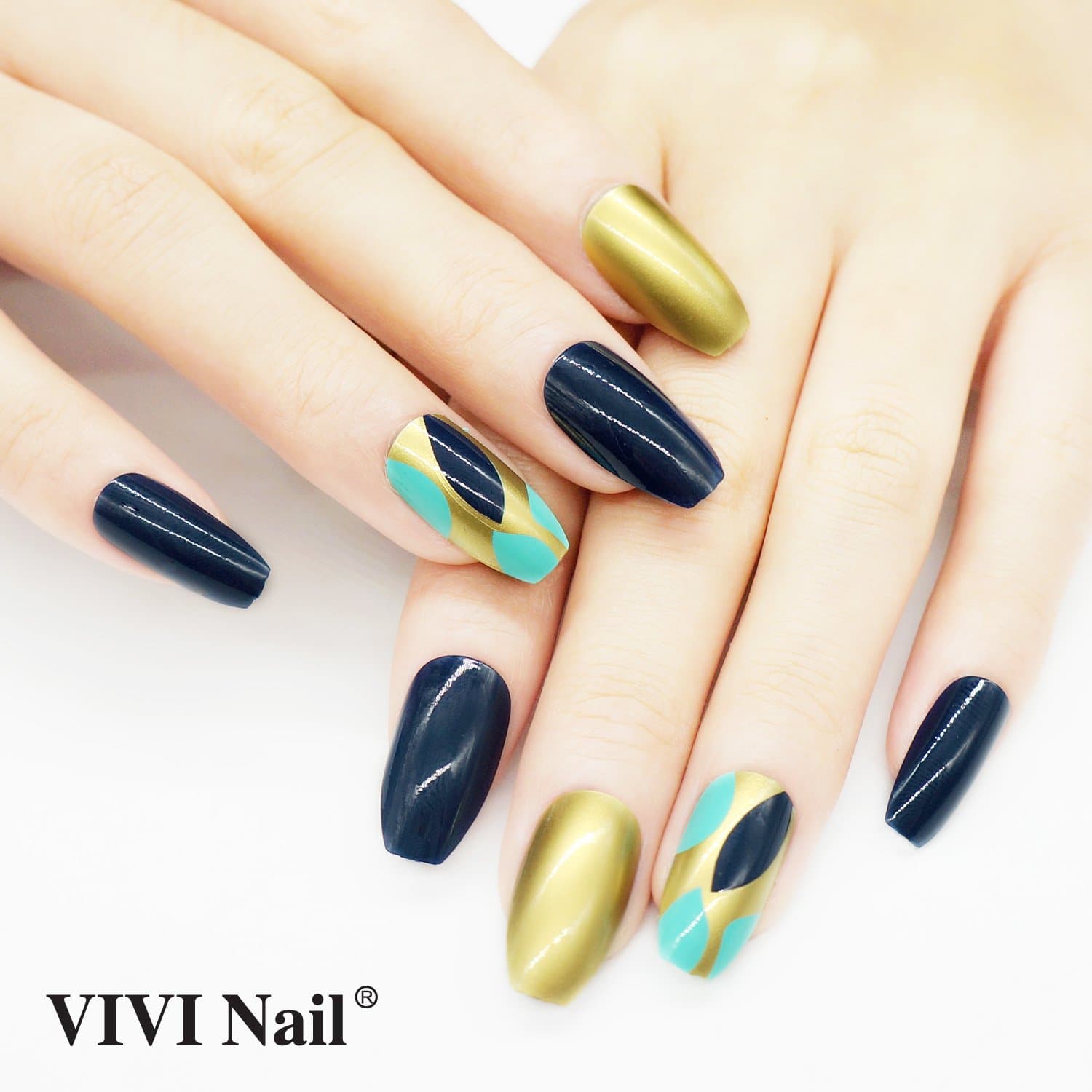 False Nails Coffin Shape with Designs 24 Pieces Full Cover Ballerina Girls Fake Nails