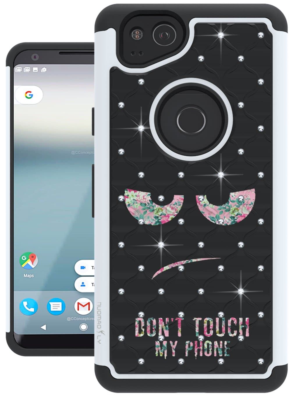 Google Pixel 2 Case, Nuomaofly [Creative] Studded Rhinestone Crystal Bling Hybrid Armor Defender Protective Case Cover for Google Pixel 2 (Black)