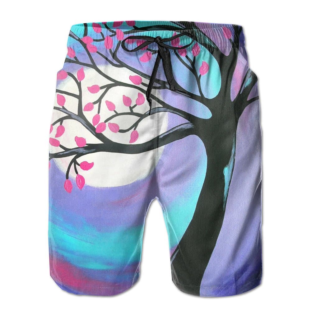 Mens Cool Beach Shorts/Abstract Tree Painting