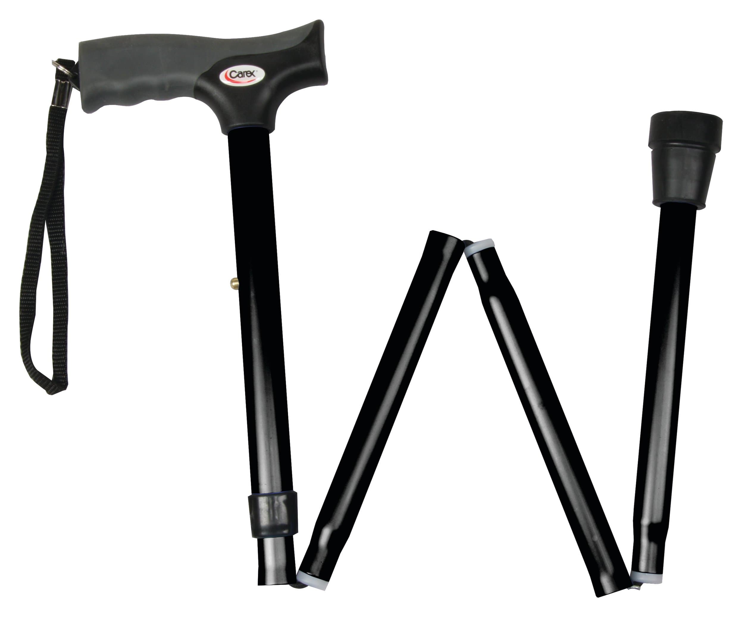 Carex Soft Grip Folding Cane - Foldable Walking Cane For Men and Women - Adjustable Height (33"-37"), Anti-Slip Rubber Tip, Soft Derby Style Ergonomic Handle, Black Cane