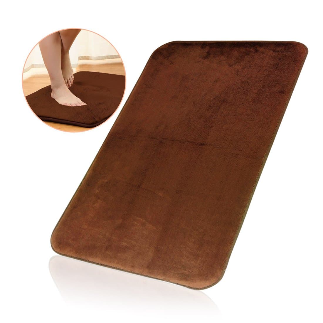 Memory Foam Bath Mat 16" x 24" Non Slip Luxury Soft Comfortable Water Absorbent Bathroom Rug 0.8" Thickness, Super Cozy Velvet Feel Quick Dry Washable Microfiber Shower Bath Rug Cushion, Brown