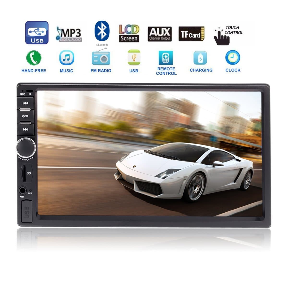Intenavi Universal 7 Iinch Indash Double DIN Touch Screen Car Stereo Audio Video Player with Bluetooth Remote USB SD Mp3 MP5 Radio Aux-in