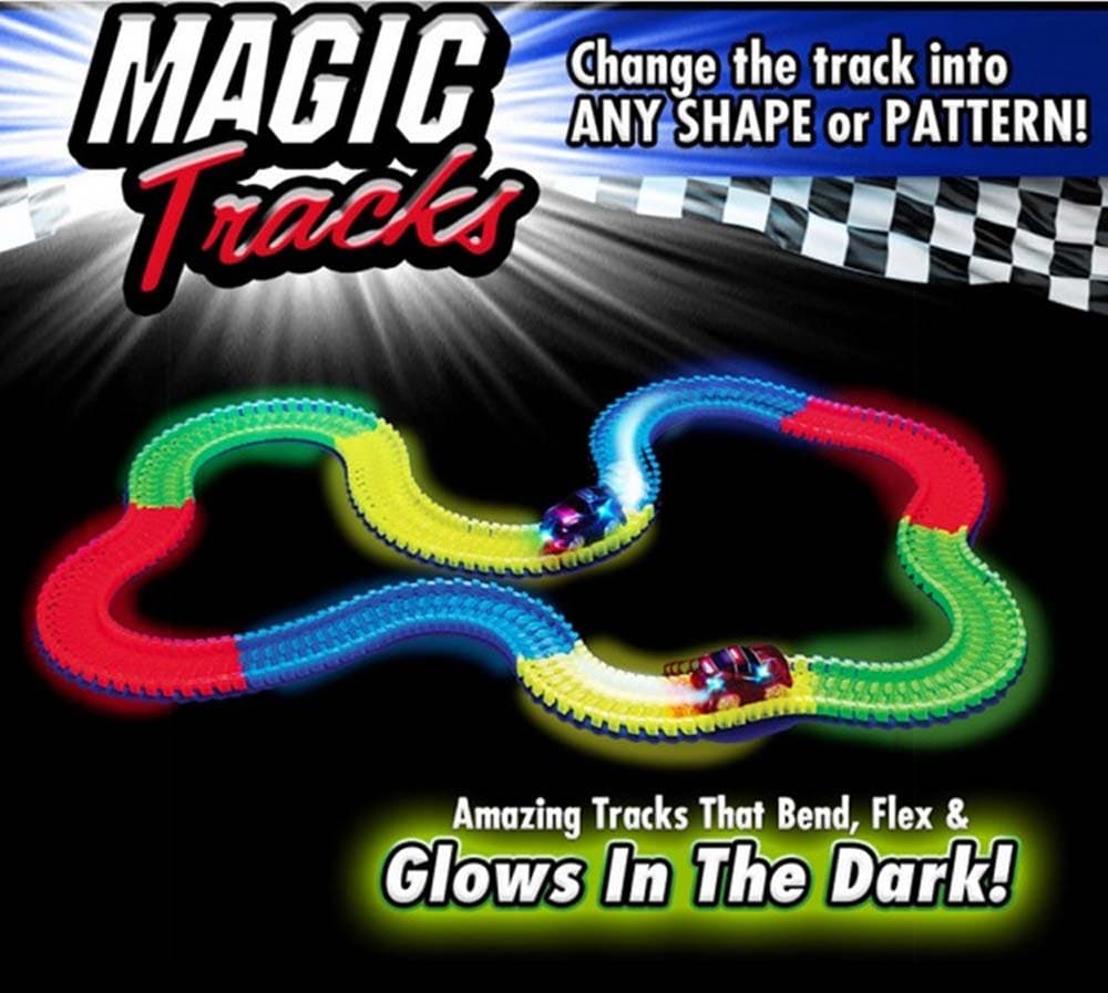 MAGIC TRACKS Glow in Dark LED LIGHT UP RACE CAR Bend Flex Racetrack 165 | 220 Pieces (165 Pcs Magic Track)