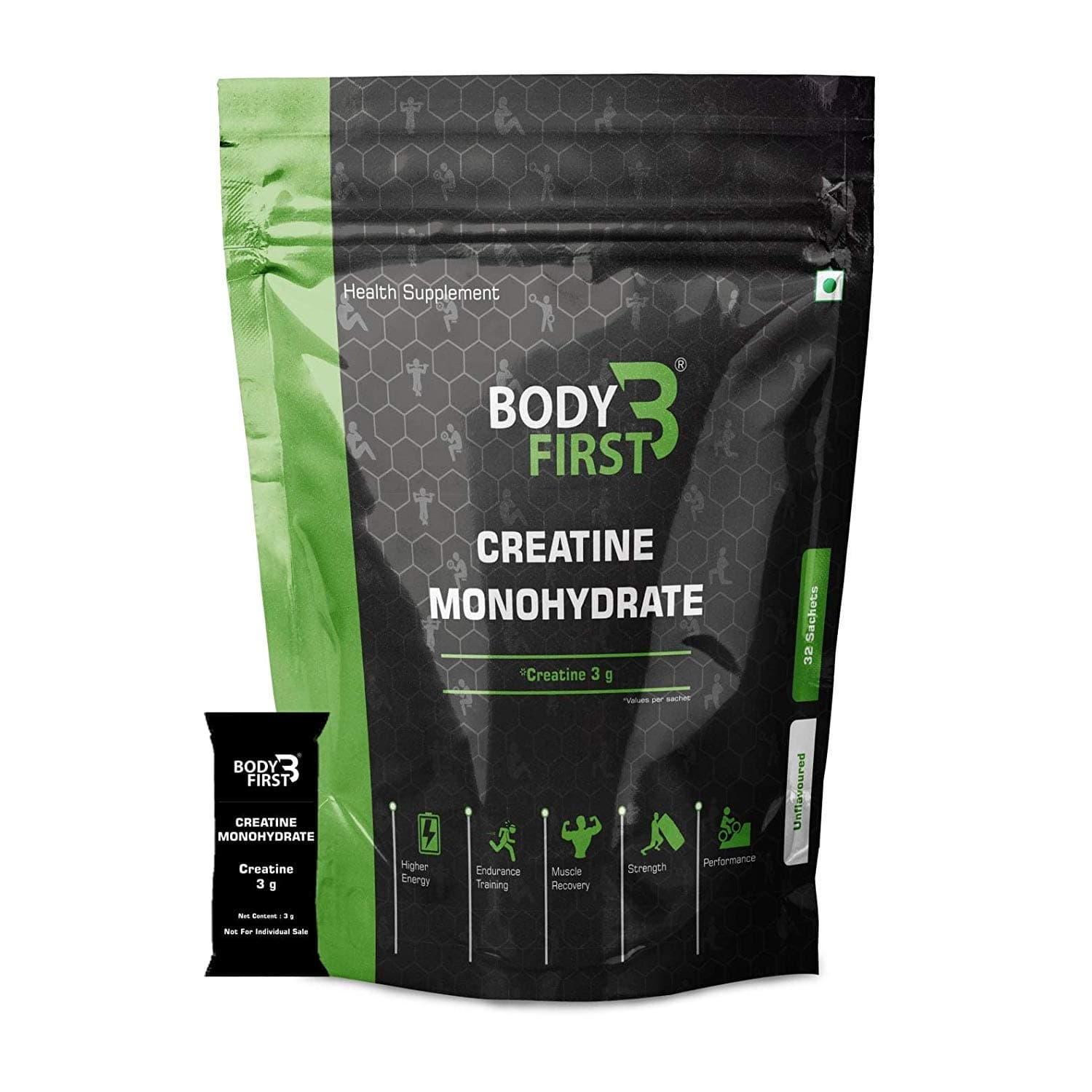 Body First Micronized Creatine Monohydrate Unflavoured Sachets (96 g) - Pack of 32