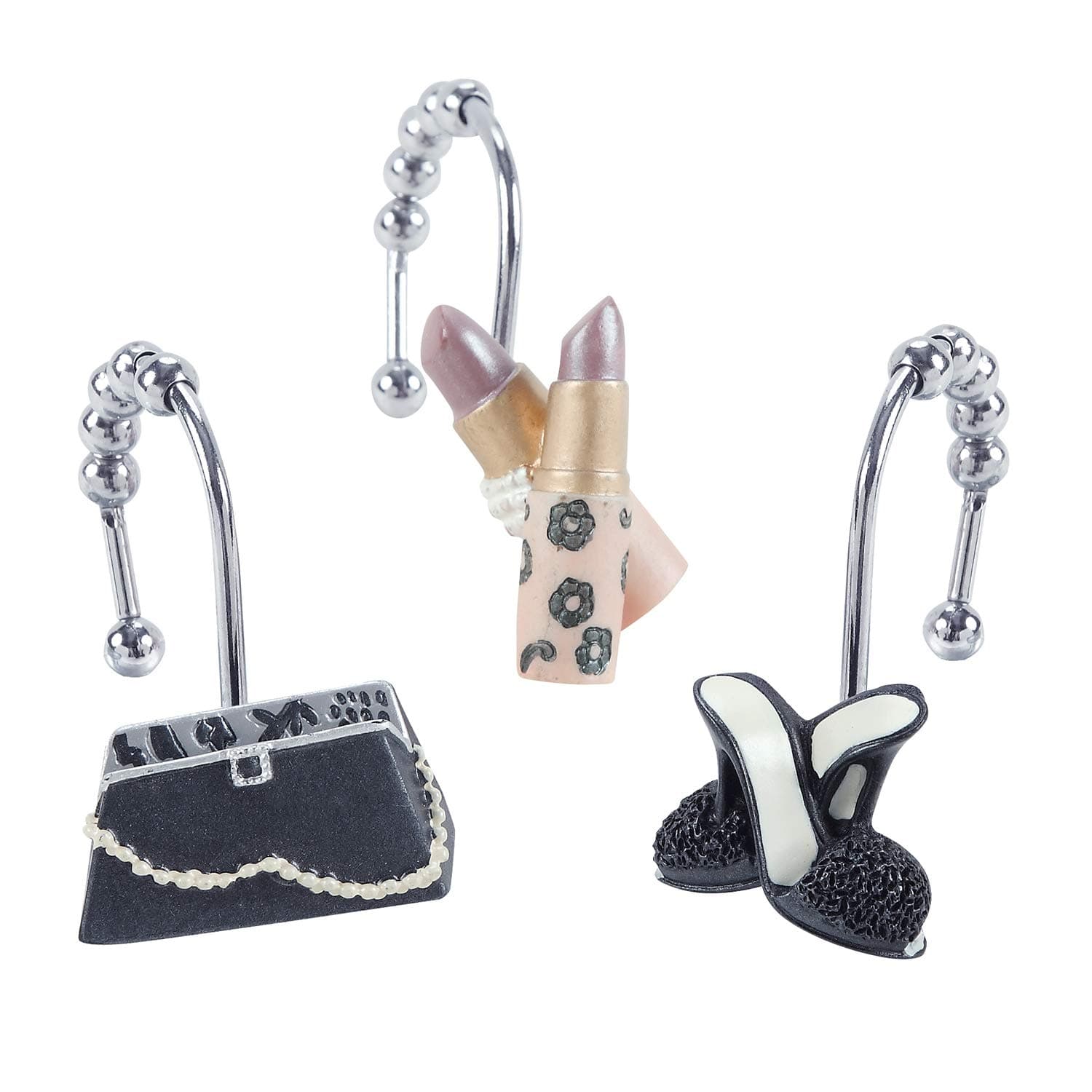 D DS CURTAIN Haute Decorative Shower Curtain Hooks,Roller Ring Balls Designed Hooks for Bathroom Curtains,Set of 12