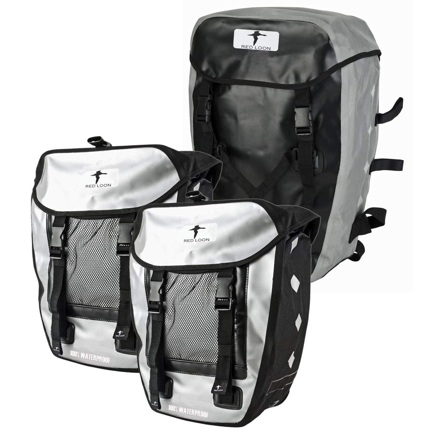 Red Loon Bicycle Pannier Rack Bag Pro Triple Silver/Black – Bicycle Pannier Rack – Bicycle Double Bag + Bicycle Backpack – Can be Connected to Each Other – Waterproof