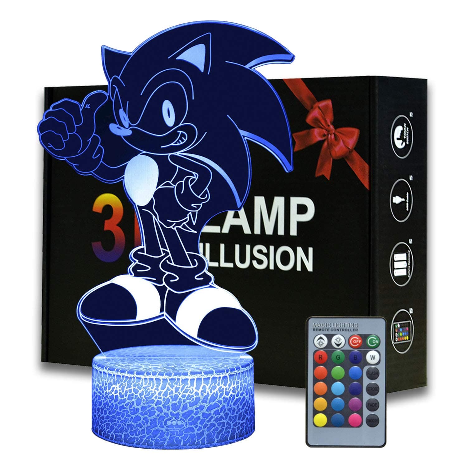 Magiclux 3D Illusion Sonic The Hedgehog Night Light, Anime Table Lamp with Remote Control Kids Bedroom Decoration, Creative Lighting for Kids and Sonic The Hedgehog Fans (Sonic The Hedgehog A)