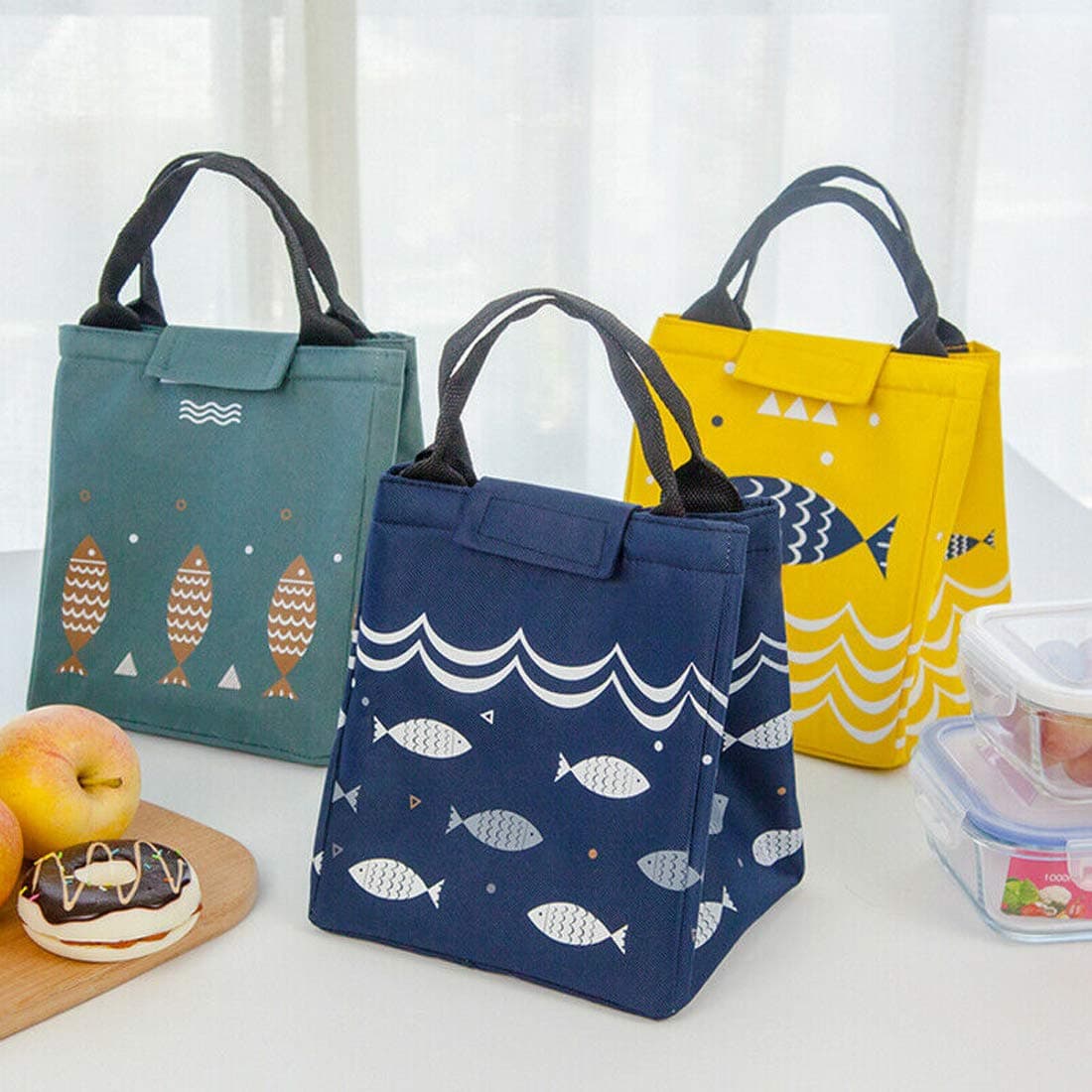 J U World Thermal Lunch Container Foldable Cooler Bento Bag for Women Kids Adults