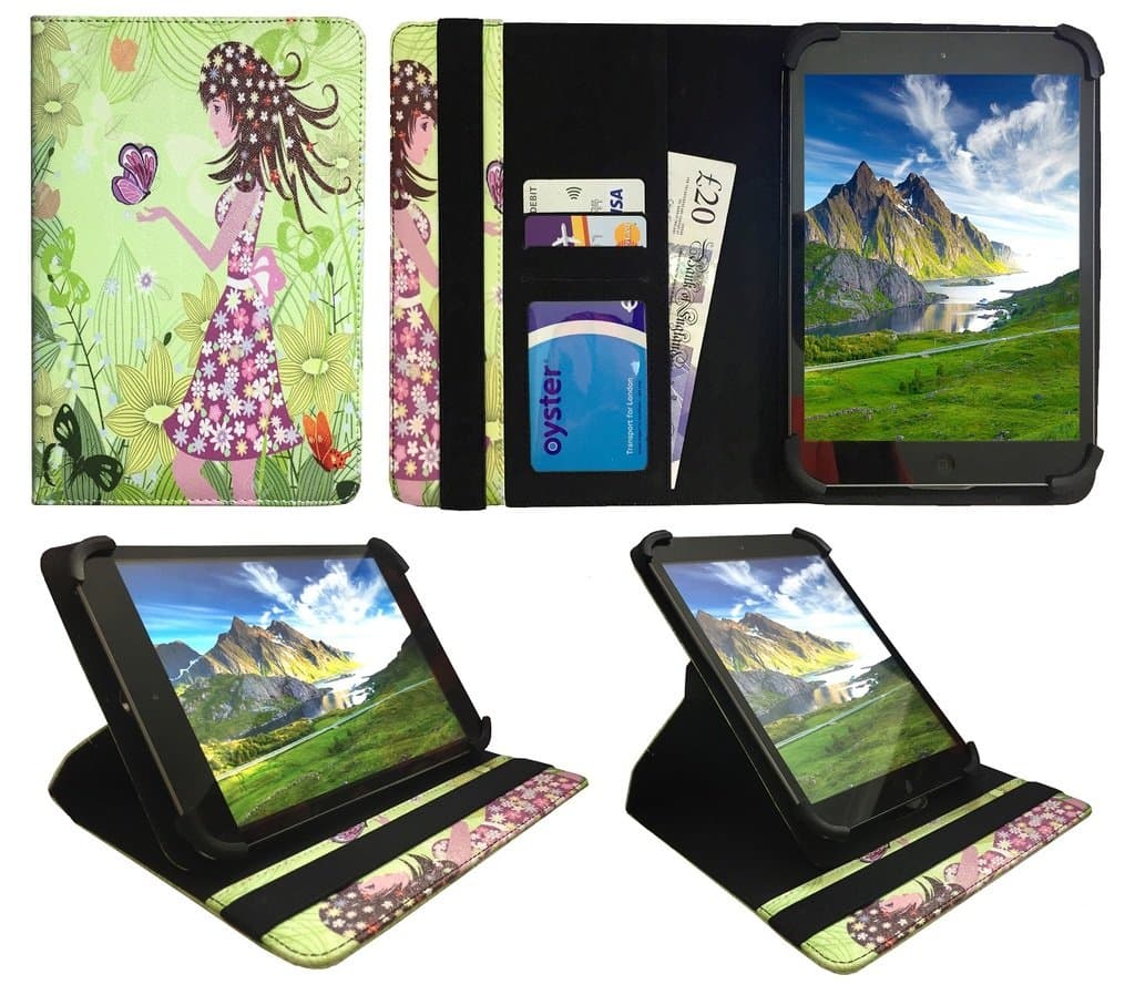 Sweet Tech Alcatel One Touch Pixi 3 (8.0) 4G 8 Inch Tablet Girl with Butterfly Universal 360 Degree Rotating PU Leather Wallet Case Cover Folio (7-8 inch)