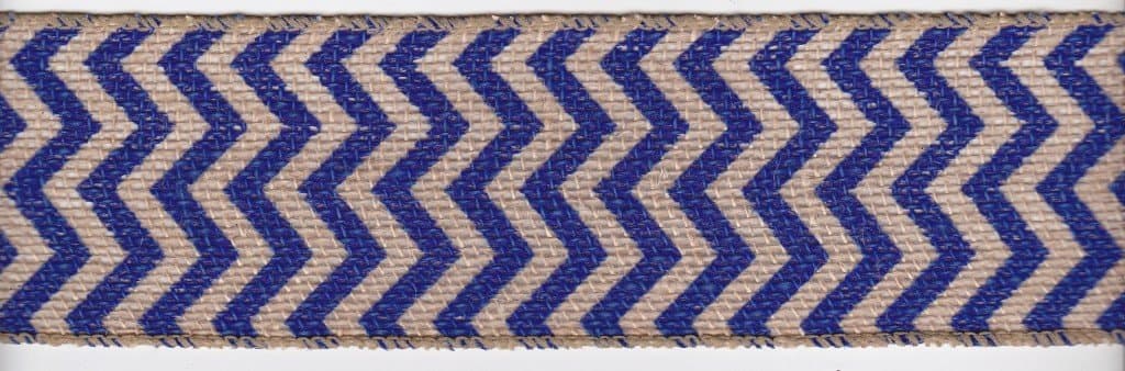 2.5 Inch Wide Burlap Horizontal Chevron Stripe Print Ribbon Blue - 5 Yards
