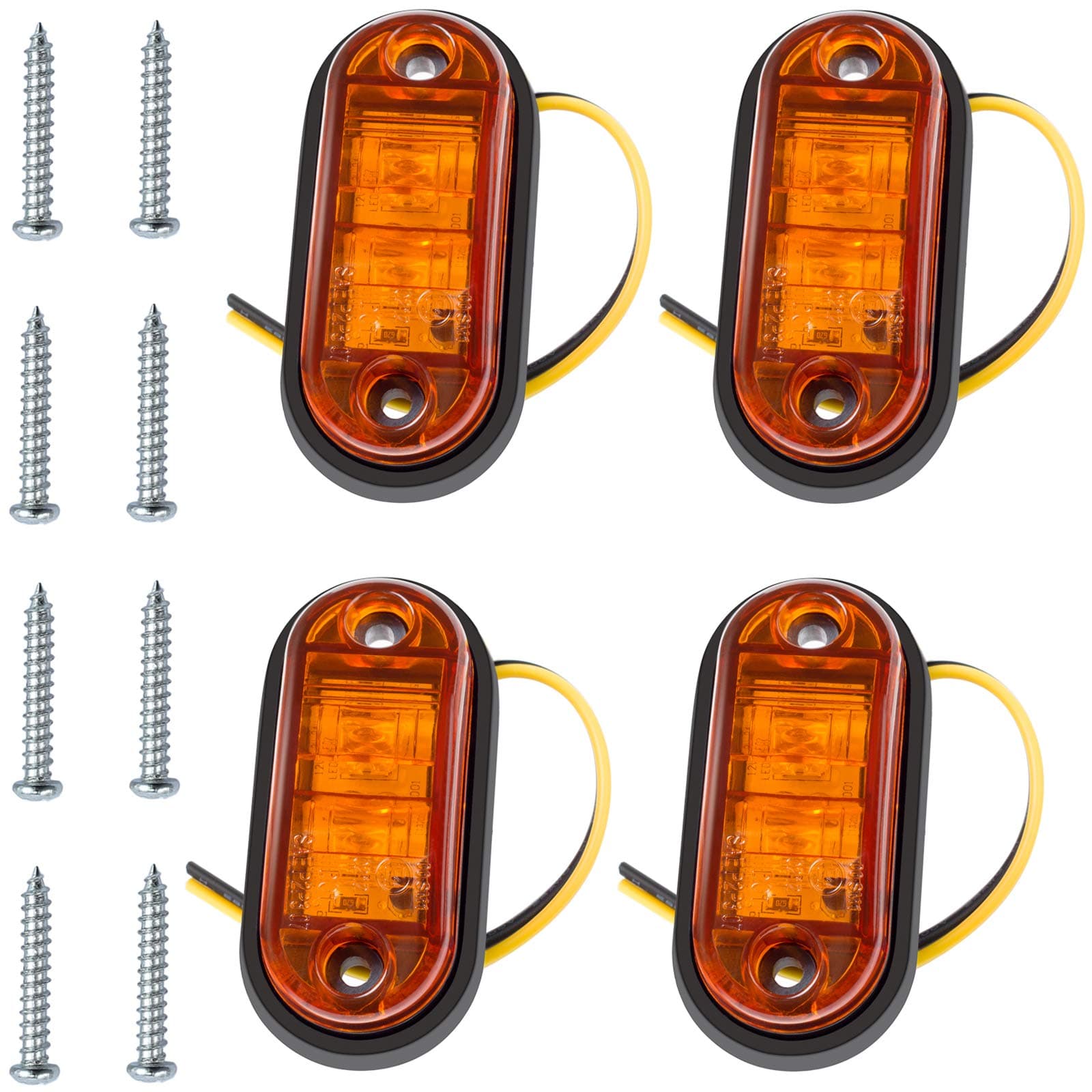 OLRIKE 4 x PCS 12V 24V Side Marker Lights LED Amber Bulbs Indicator of Position with 4 PCS Rubber Mat, Suitable for Van Caravan Lorry Car Truck Trailer Boats