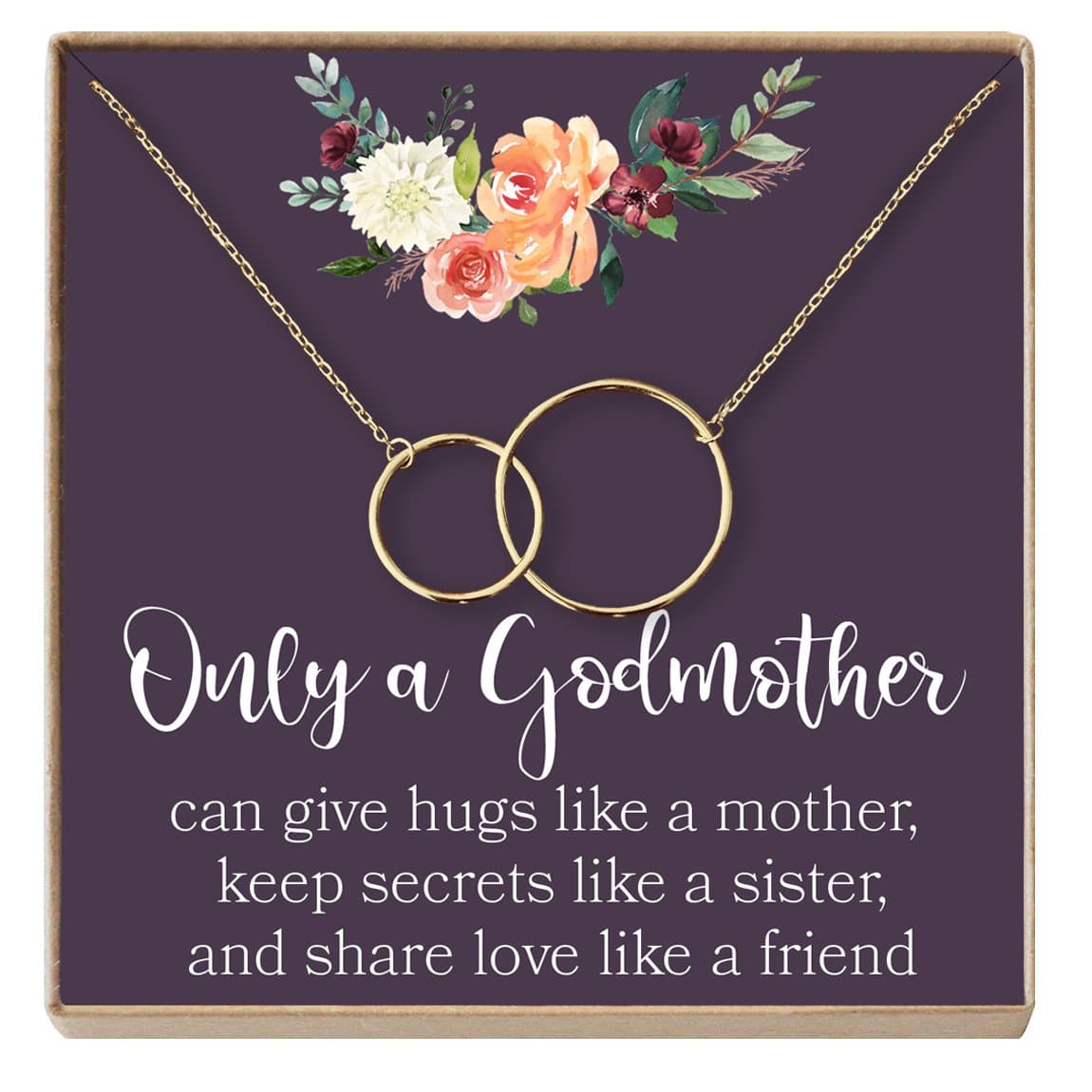 Dear Ava Godmother Proposal Gift Necklace - 2 Asymmetrical Interlocking Circle Necklace for Your Be My Fairy Godmother Request and Proposal - Godmother Jewelry Charm Comes in Gold Plated Brass