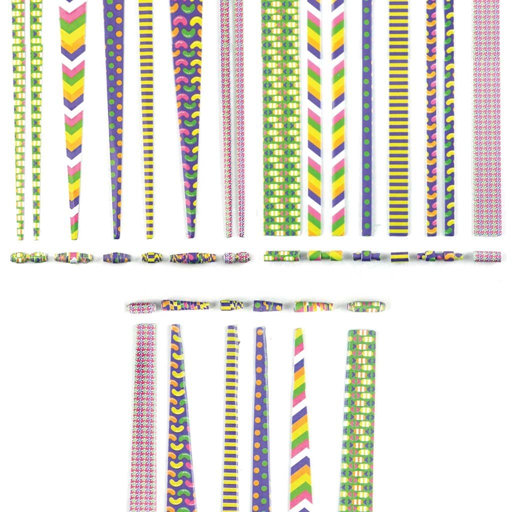Beading Strips- Candyland Theme - Cylindrical, Round and Cone Beads - Mega Pack - DIY for making jewellery, wrist bands and other fun paper-craft projects (360 beads pack) (Candyland Theme)