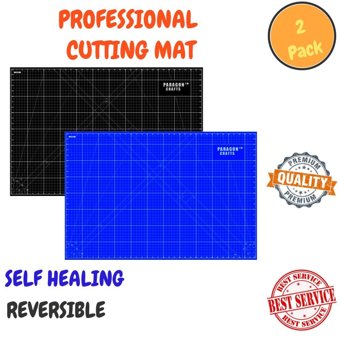 Professional Double Sided Self Healing Cutting Board – Perfect For Scrapbooking, Sewing, Quilting, Crafts & DIY Projects, With Grids & Angles For Enhanced Precision - 2 Pack(Blue A1 & Black A5)