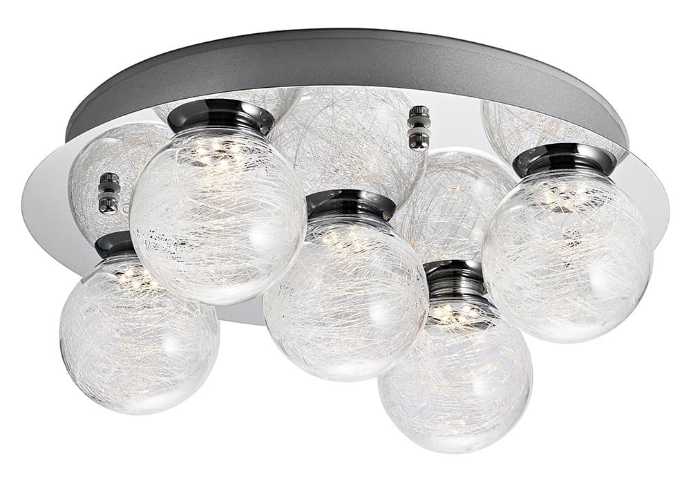 LED Ceiling Light with 5 x Spherical Glass Shades and Chrome Back Plate by Haysom Interiors