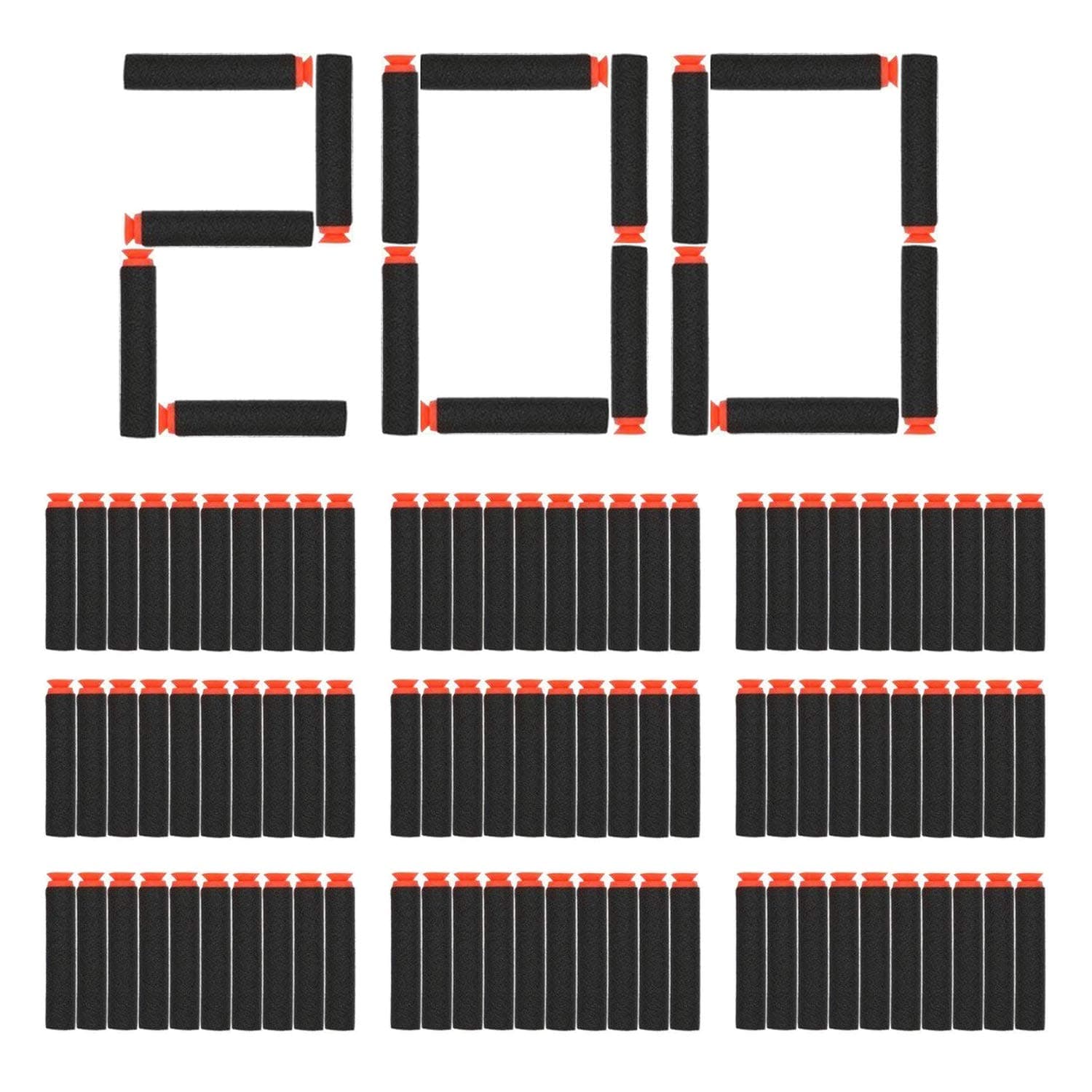 BOROLA 200pcs 7.2cm Refill Bullet Darts Compatible for Nerf Elite Series Blasters Kid Toy Gun - Dark Black,Suctio