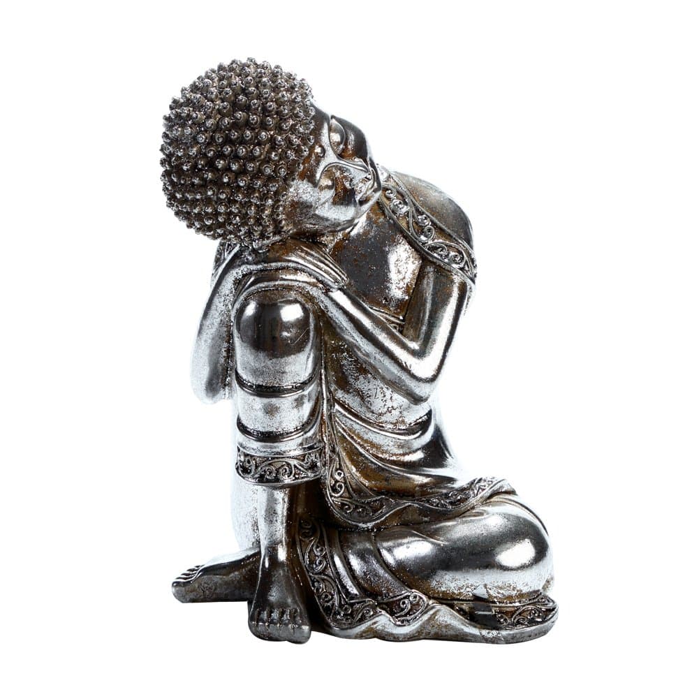 Vision Arts Painted with Silver Lord Buddha Polyresin Statue Sleeping Buddha 7.48Tx5.51W