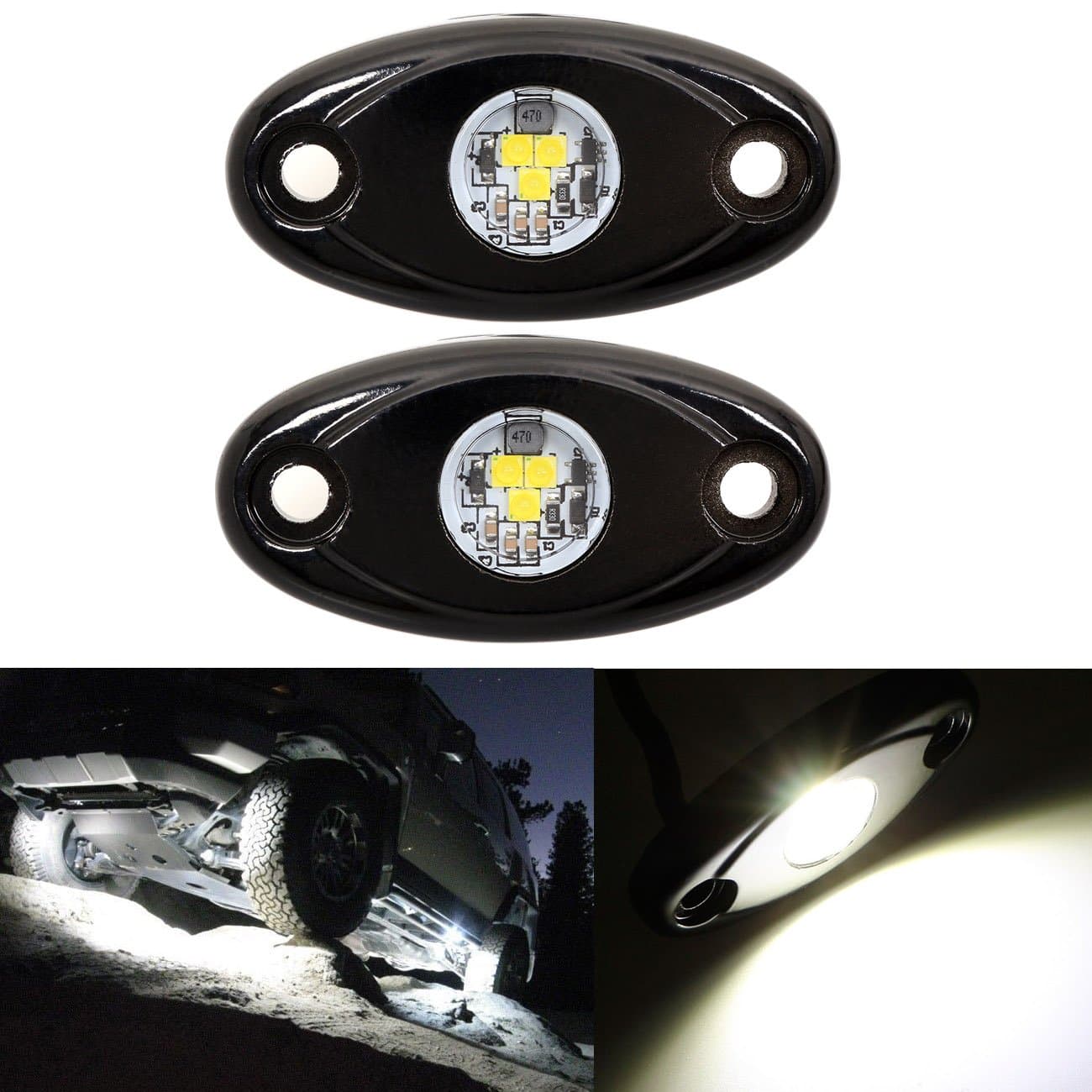 LEDUR LED Rock Light White 2 PCS Waterproof for Jeep ATV SUV Offroad Truck Boat Underbody Glow Trail Rig Lamp