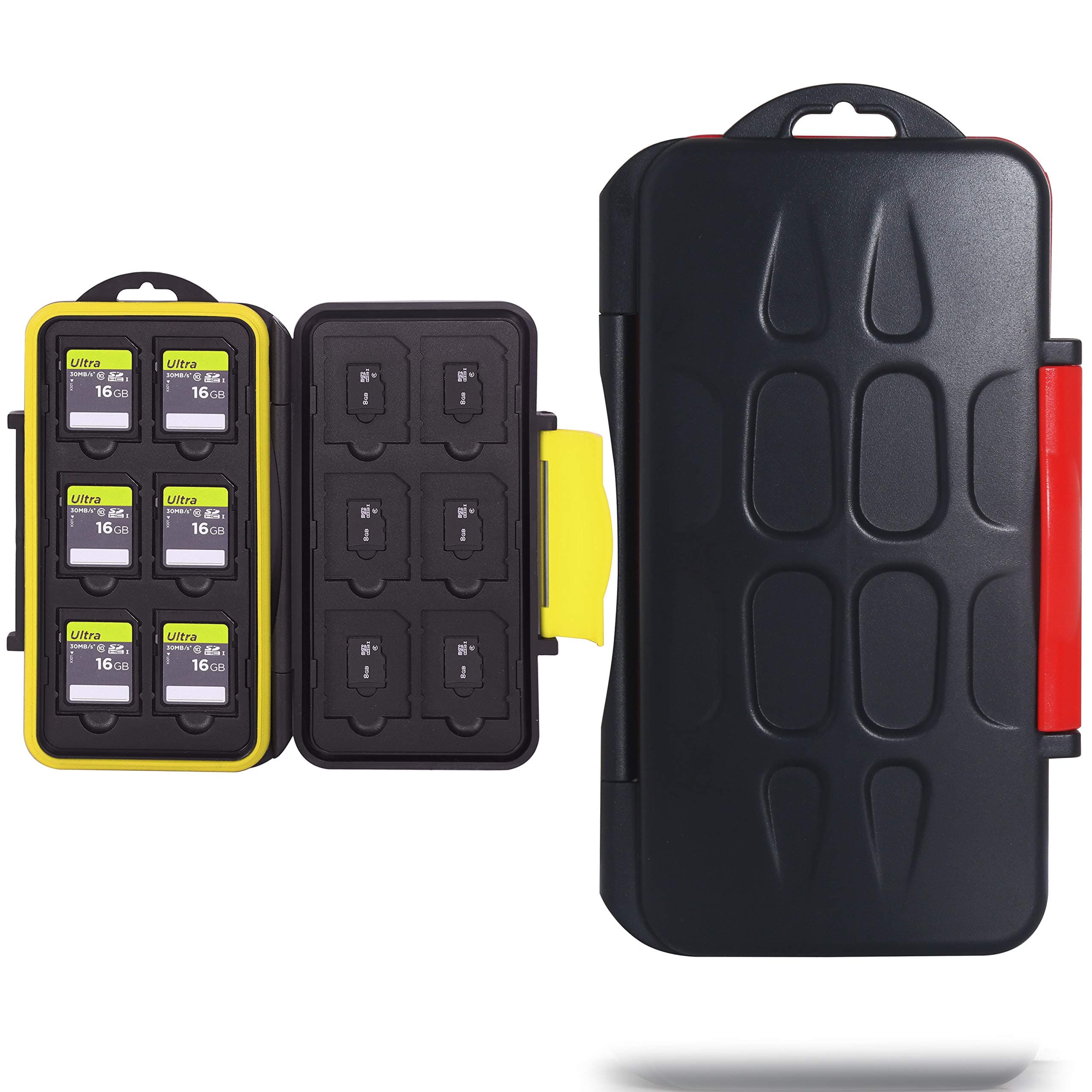 Skoloo SD Card Case, Waterproof Memory Card Holder, 12 SD Card Cases Storage + 12 Micro SD Card Holder for SDHC SDXC TF Card, 2 Pack Yellow/Red