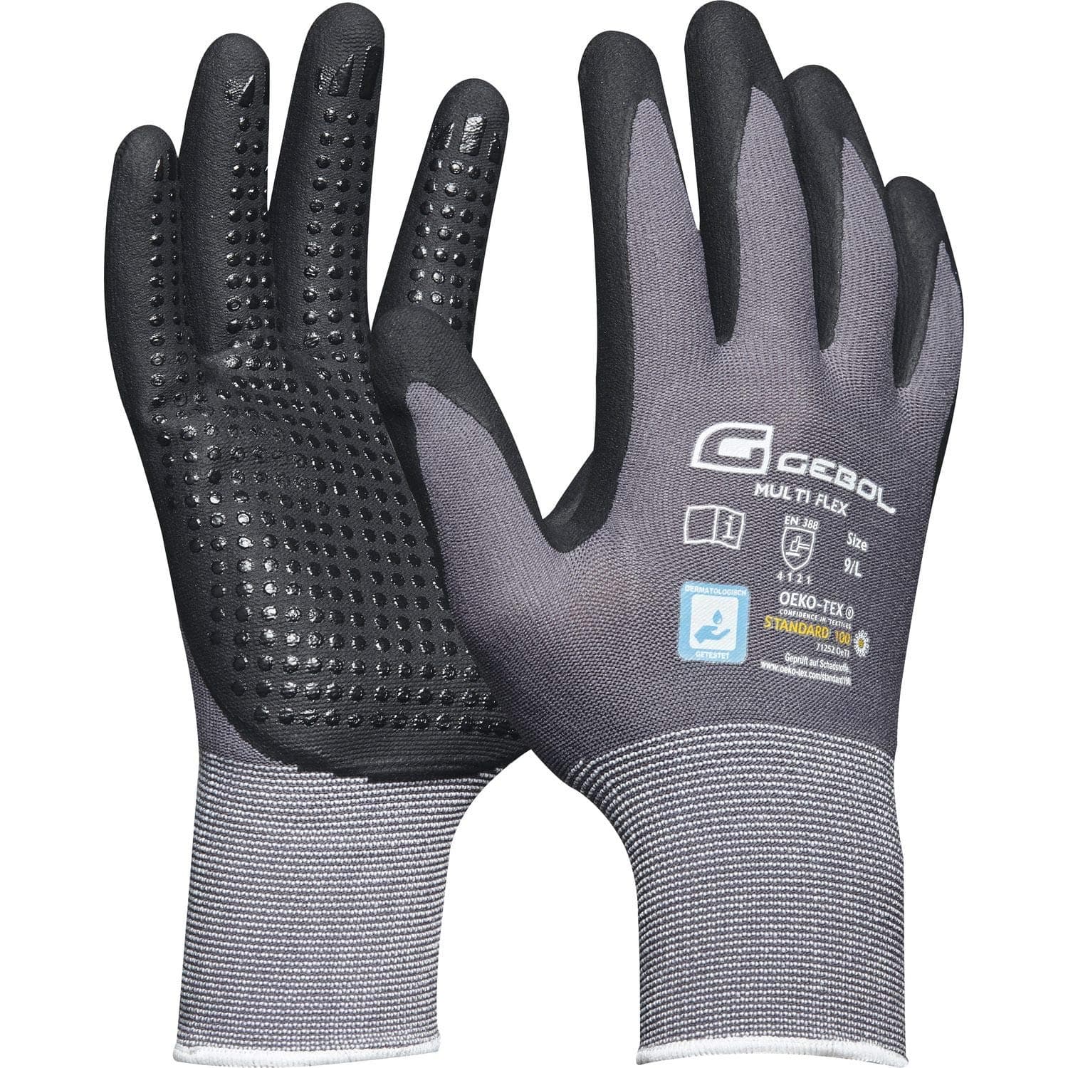 Gants de travail confortables multi-flex taille 10 en nylon avec rev▒tement en nitrile et picots noir, noir, 709278