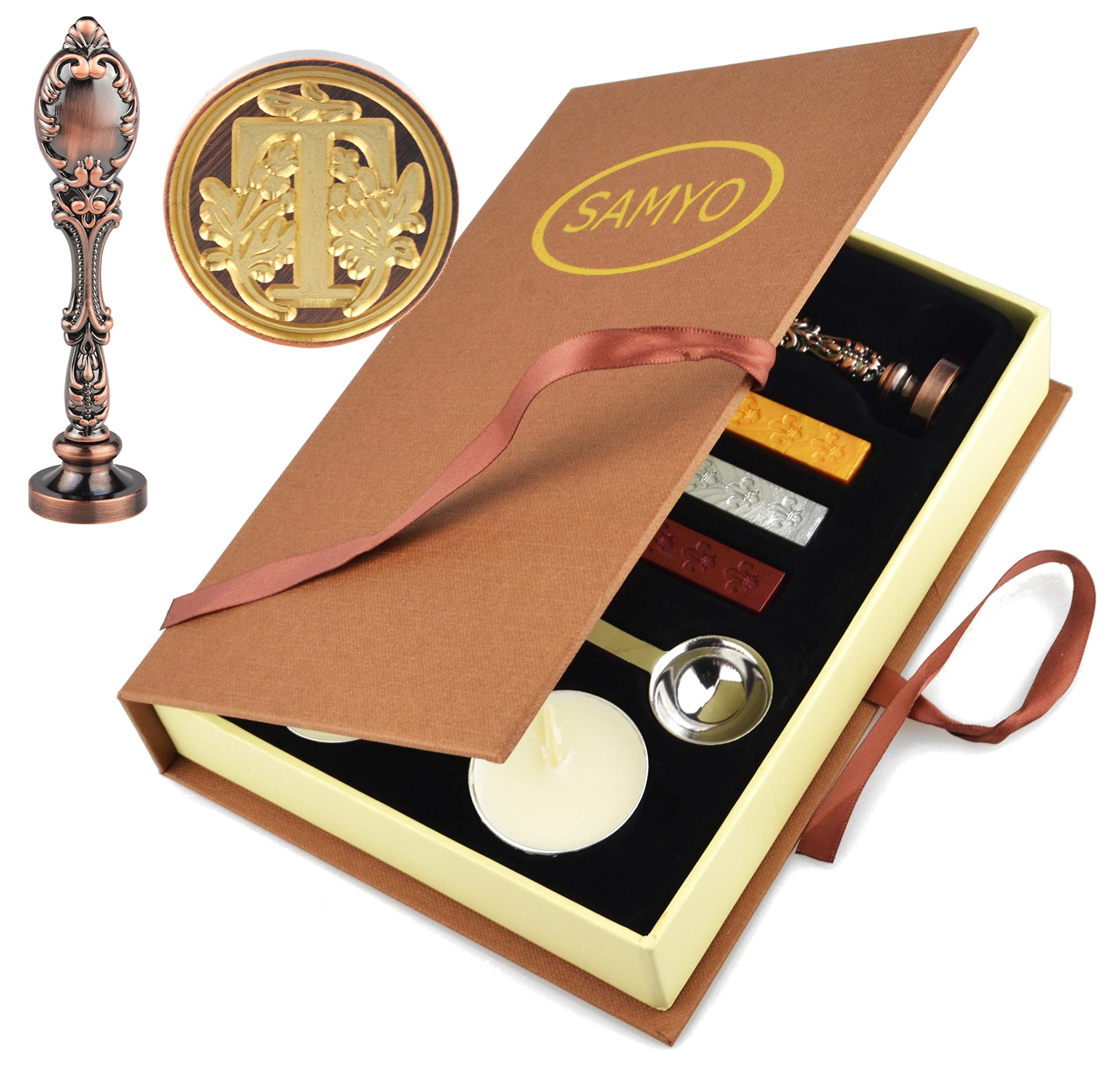 Samyo Wax Sealing Stamp Classic Old-Fashioned Antique Alphabet Initial Letter Creative Romantic Seal Stamp Maker Copper (T)