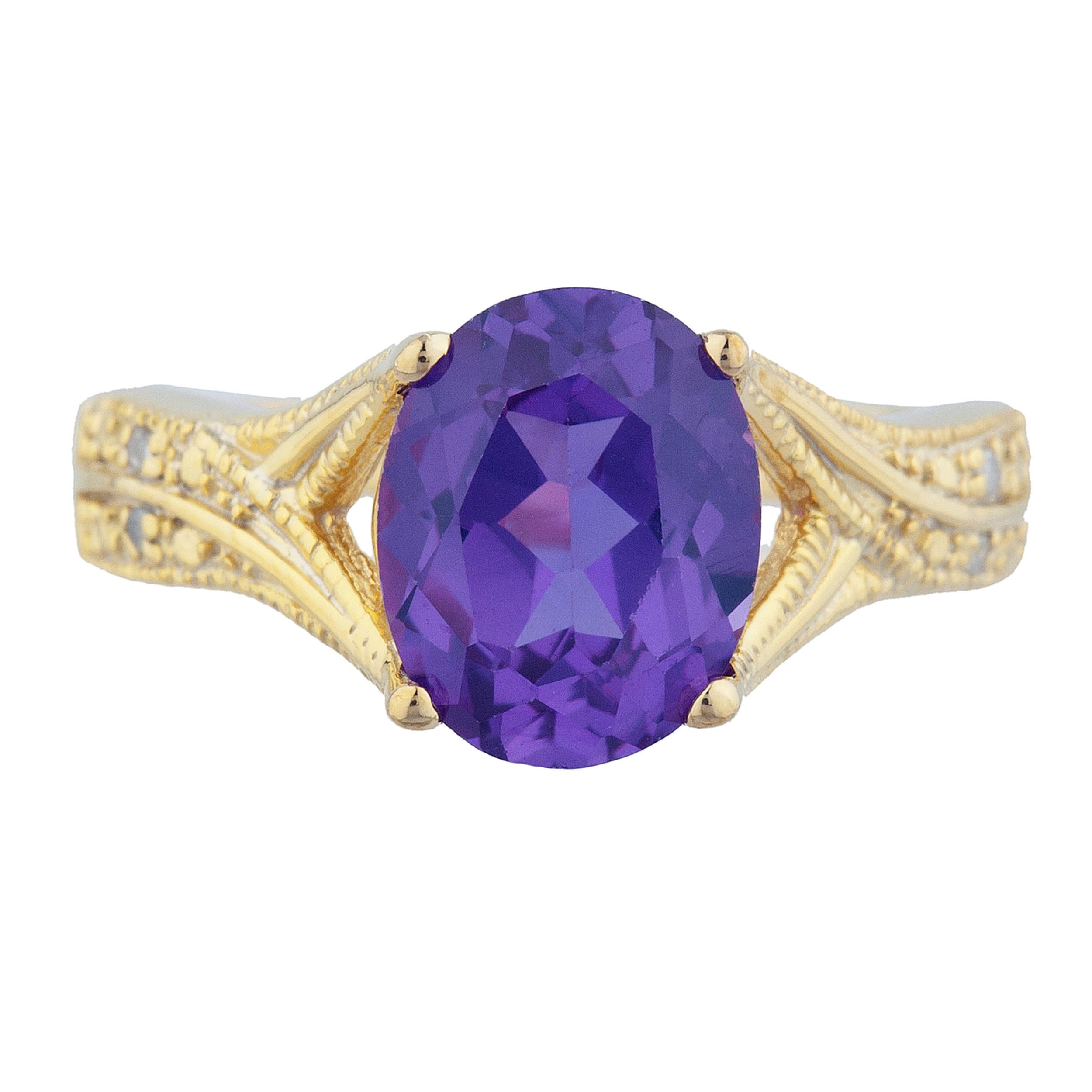14Kt Gold 3 Ct Created Alexandrite & Diamond Oval Ring