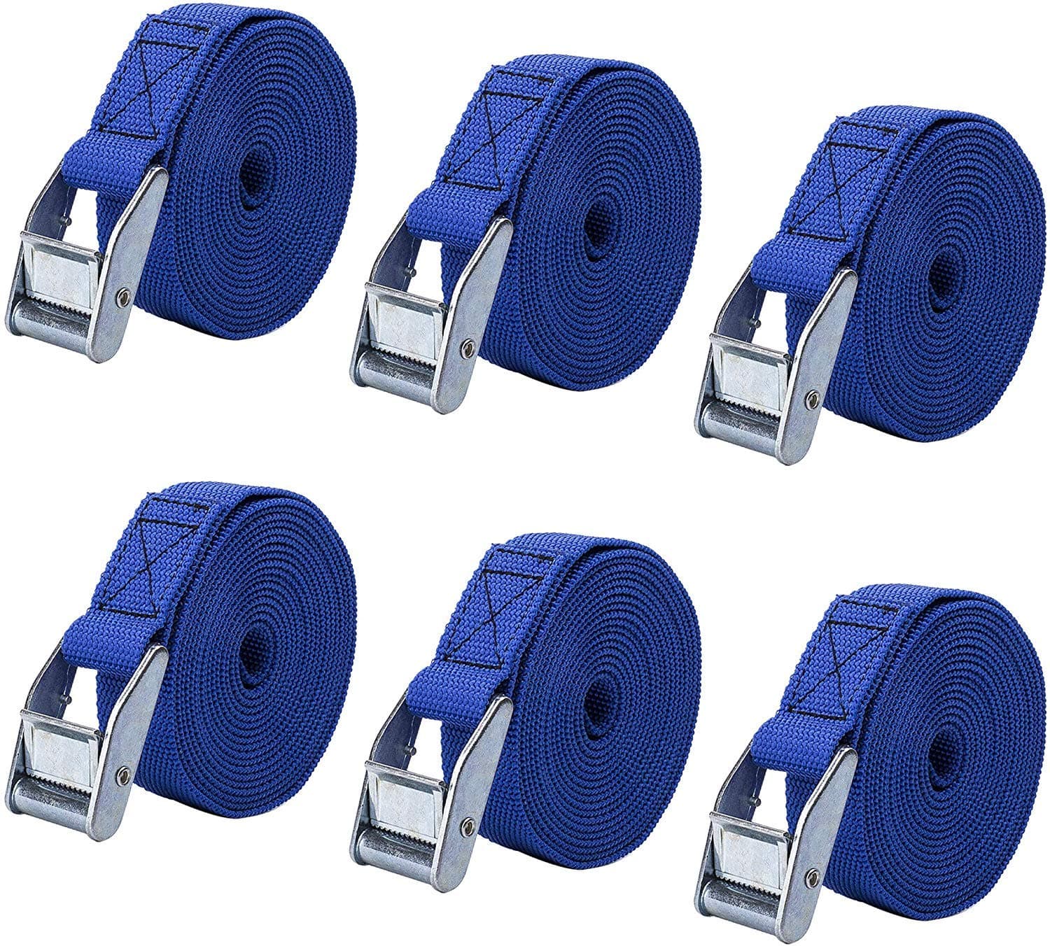 Lashing Straps 2' x 1" Black Tie Down Straps up to 600lbs, 6 Pack (Blue)