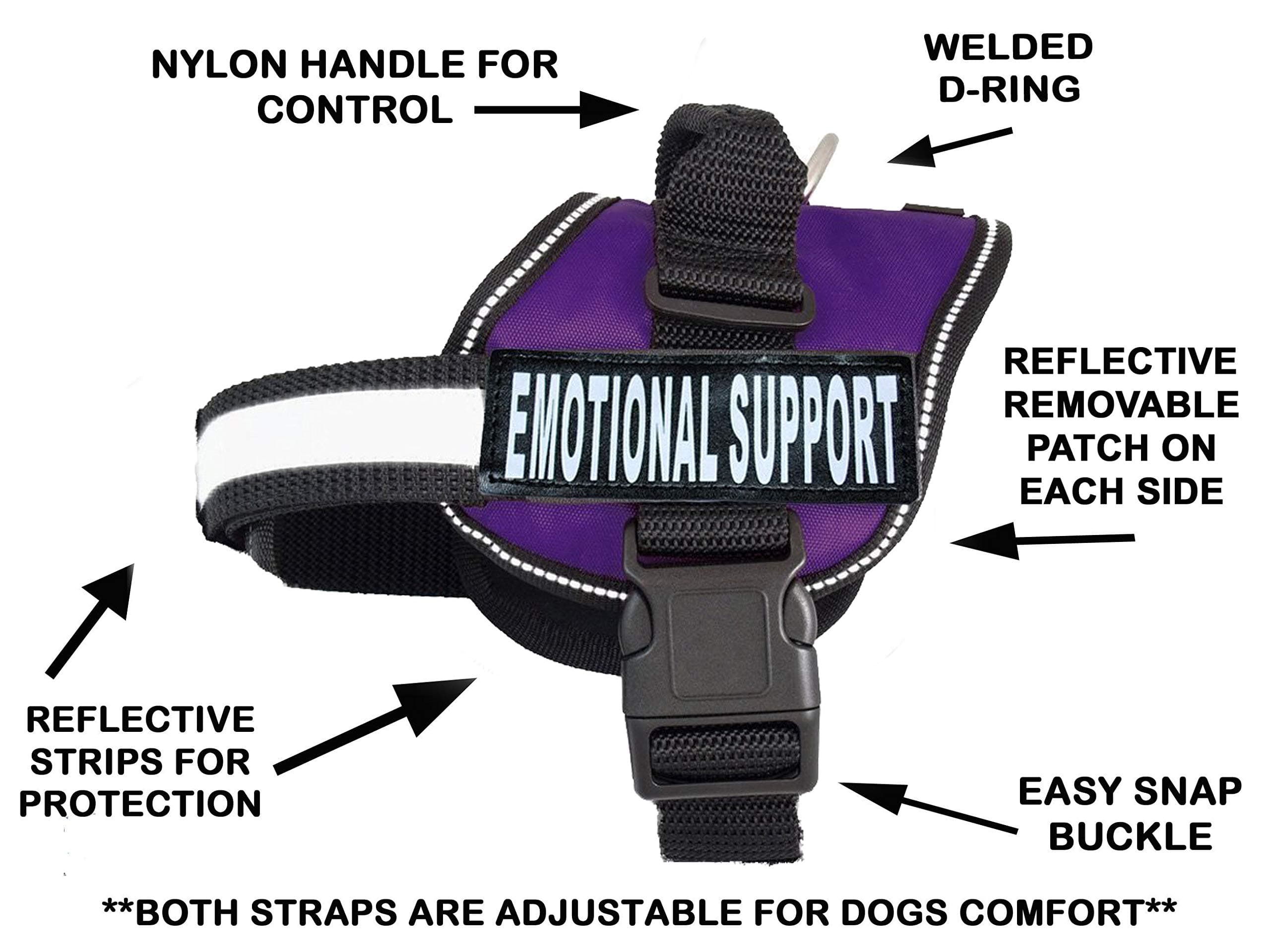 Doggie Stylz Emotional Support Vest 2 Hook and Loop Removable Reflective Patches, Straps and Handle – Harness Comes in Sizes XXS to XXL and 4 Colors