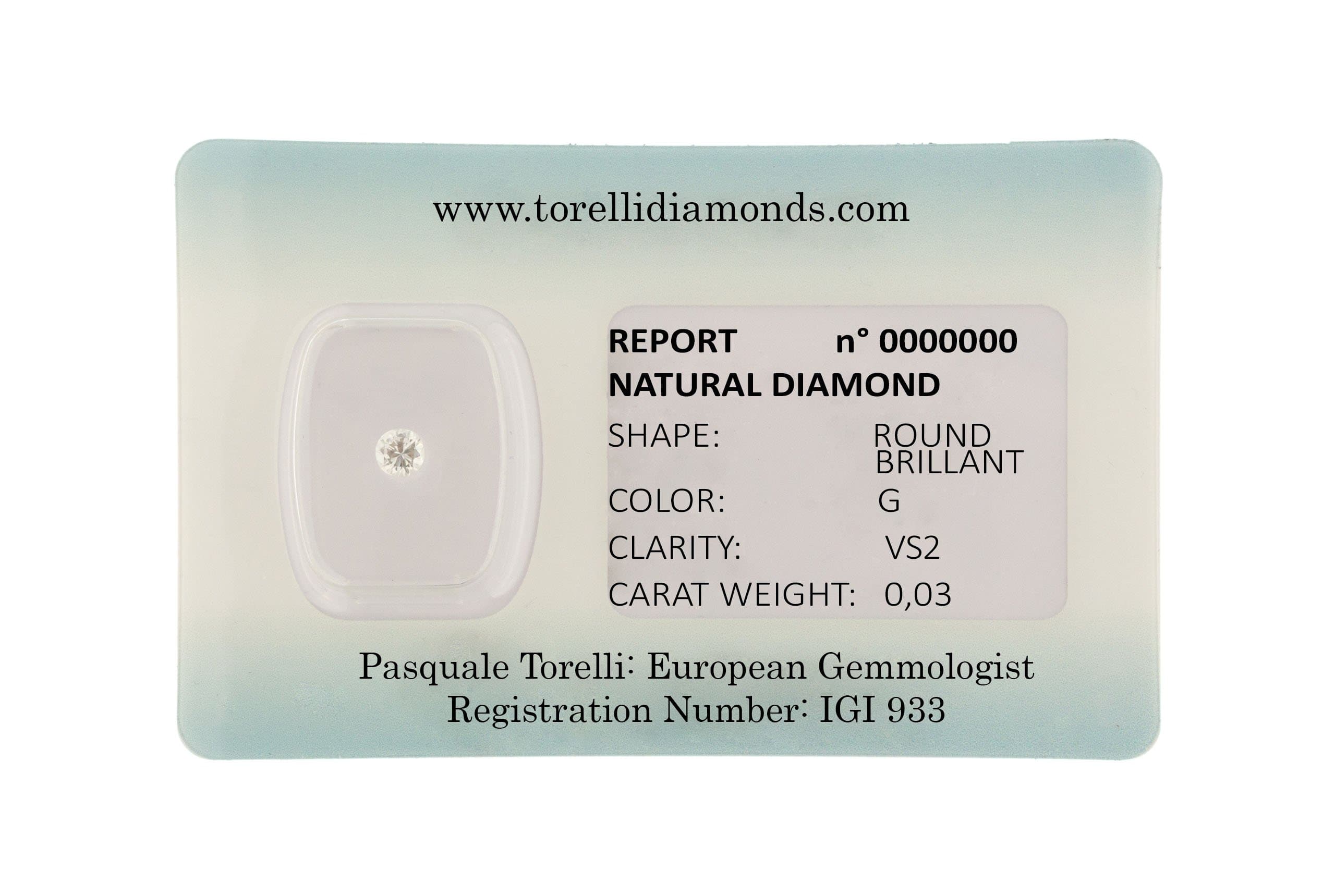 Torelli Diamond Brilliant Cut G/VS2, 0. 03 Ct