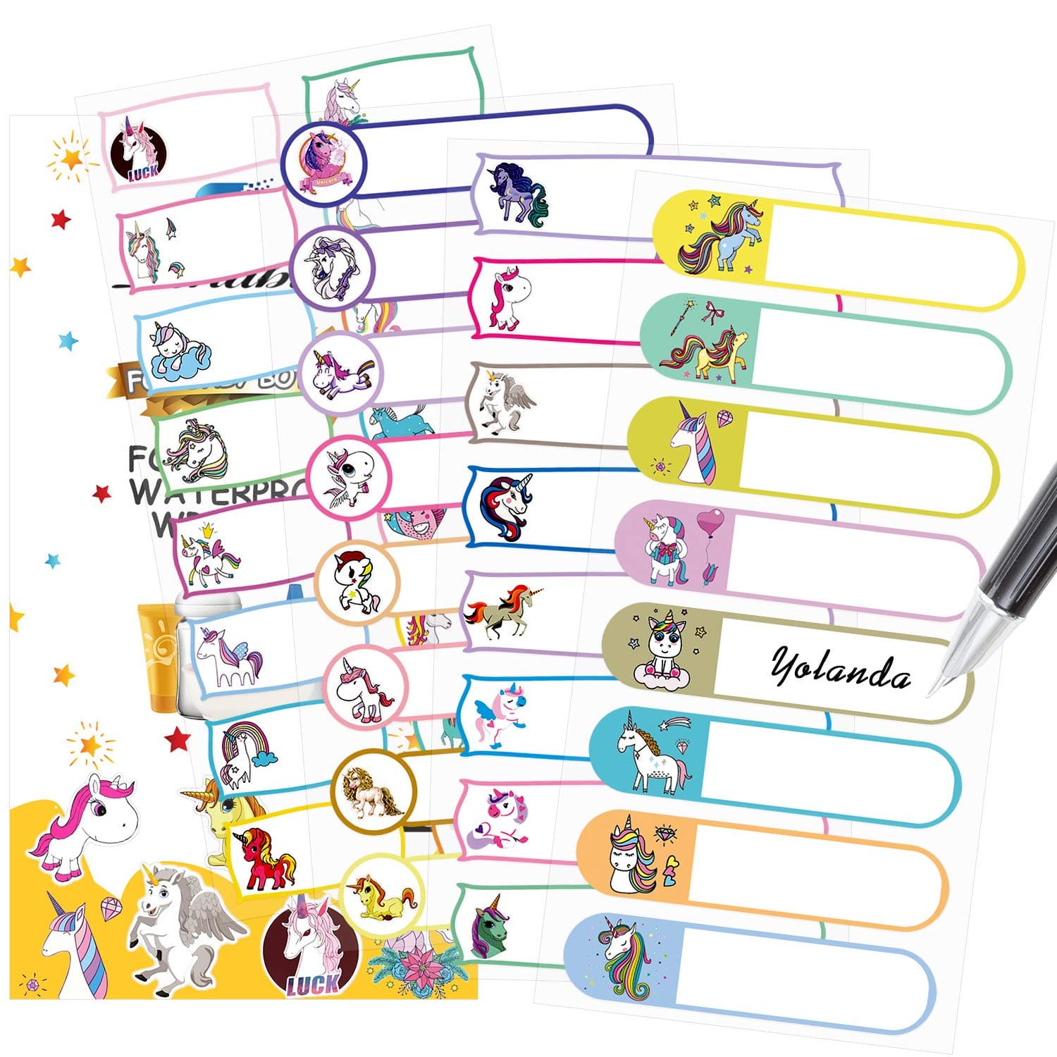 Baby Bottle Labels, Tinabless Self-Laminating, Waterproof Write-On Name Stickers for Daycare, School, Travel, Assorted Sizes & Colors, Pack of 88