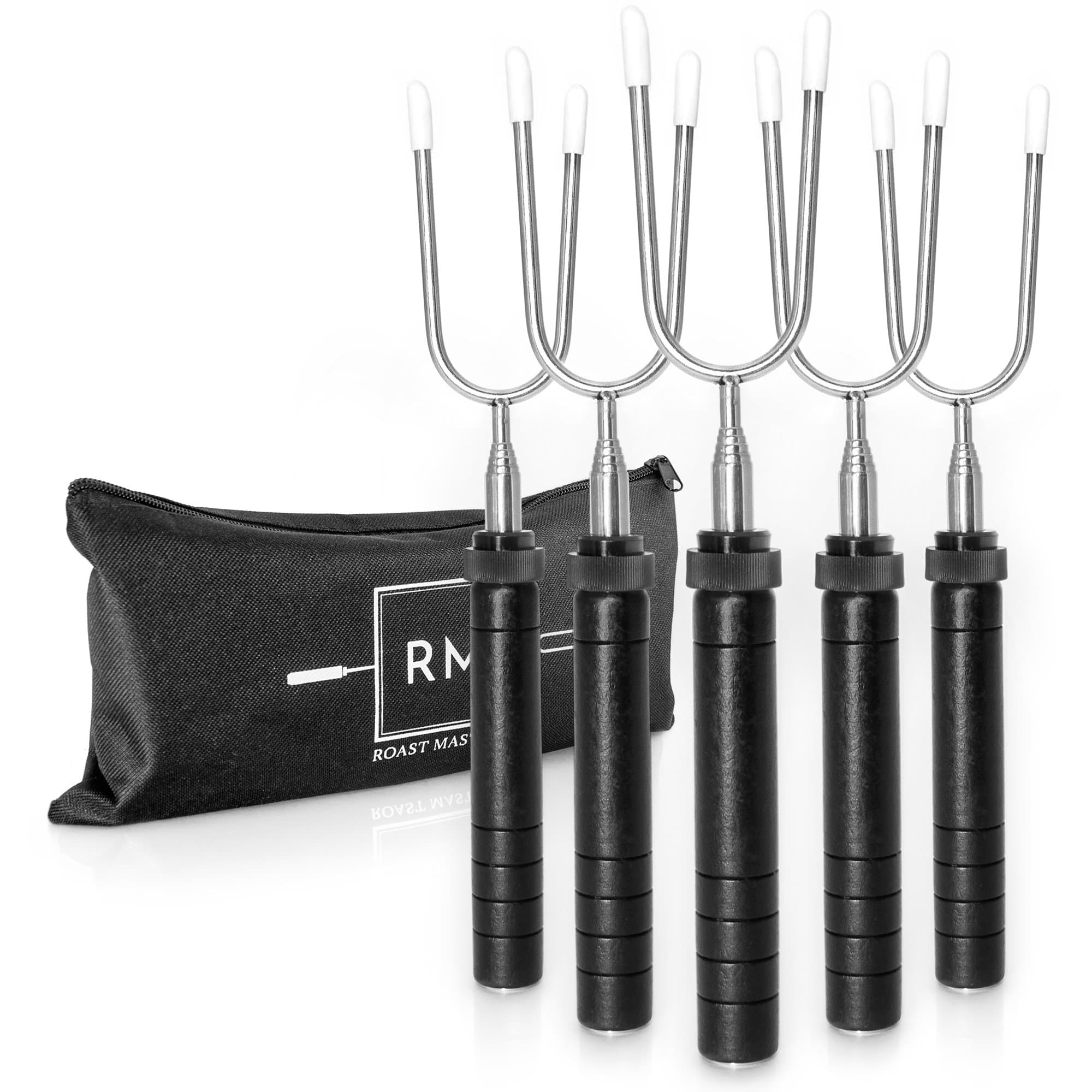 Premium Rotating Marshmallow Roasting Sticks | Long 34 Inch Telescoping Stainless Steel Forks | Set of 5 | Kids Safe | S'Mores Skewers for Fire Pits, Campfires, and Bonfires