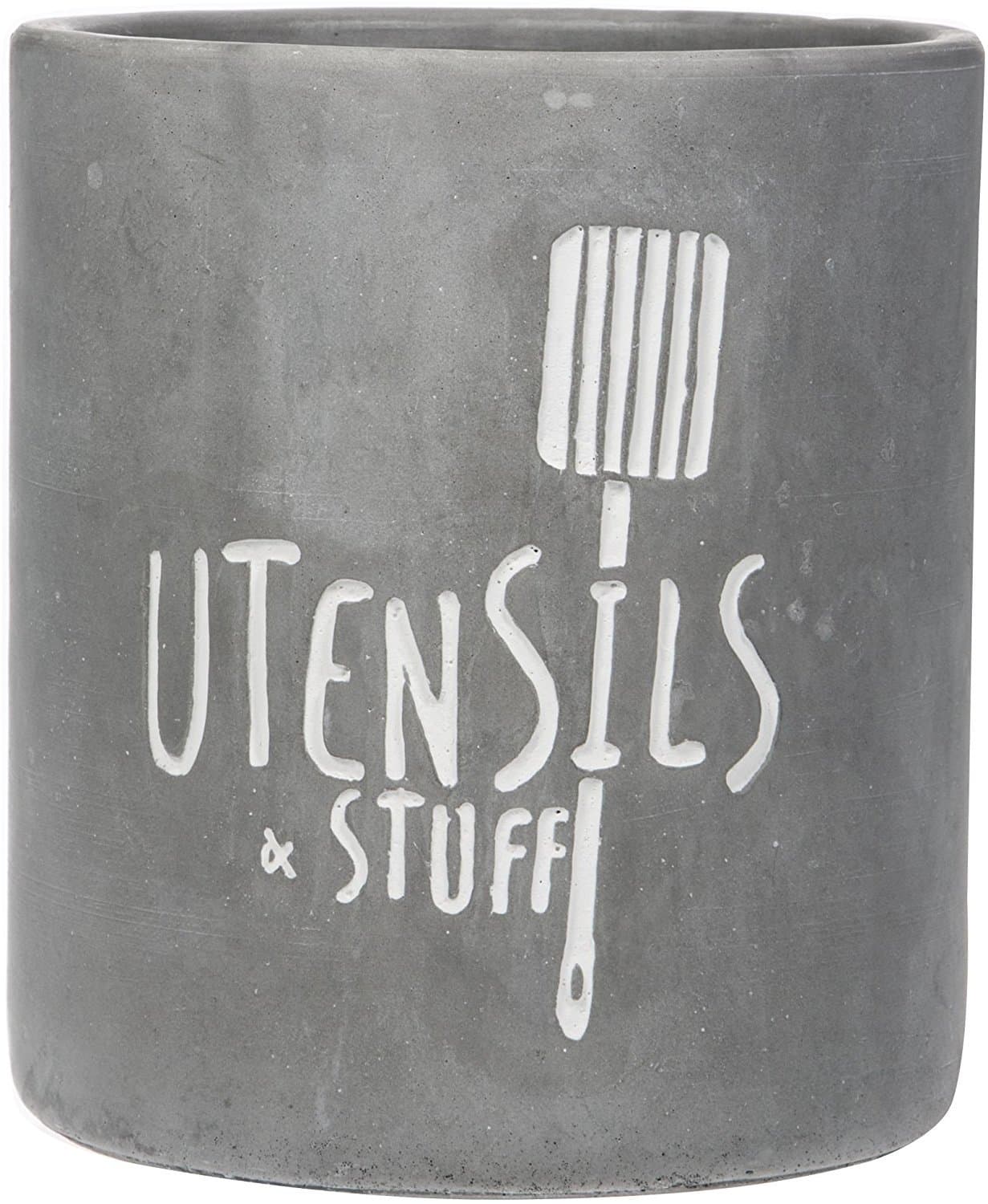 Modern Cement Covered Ceramic Utensil Container- Utensil Crock