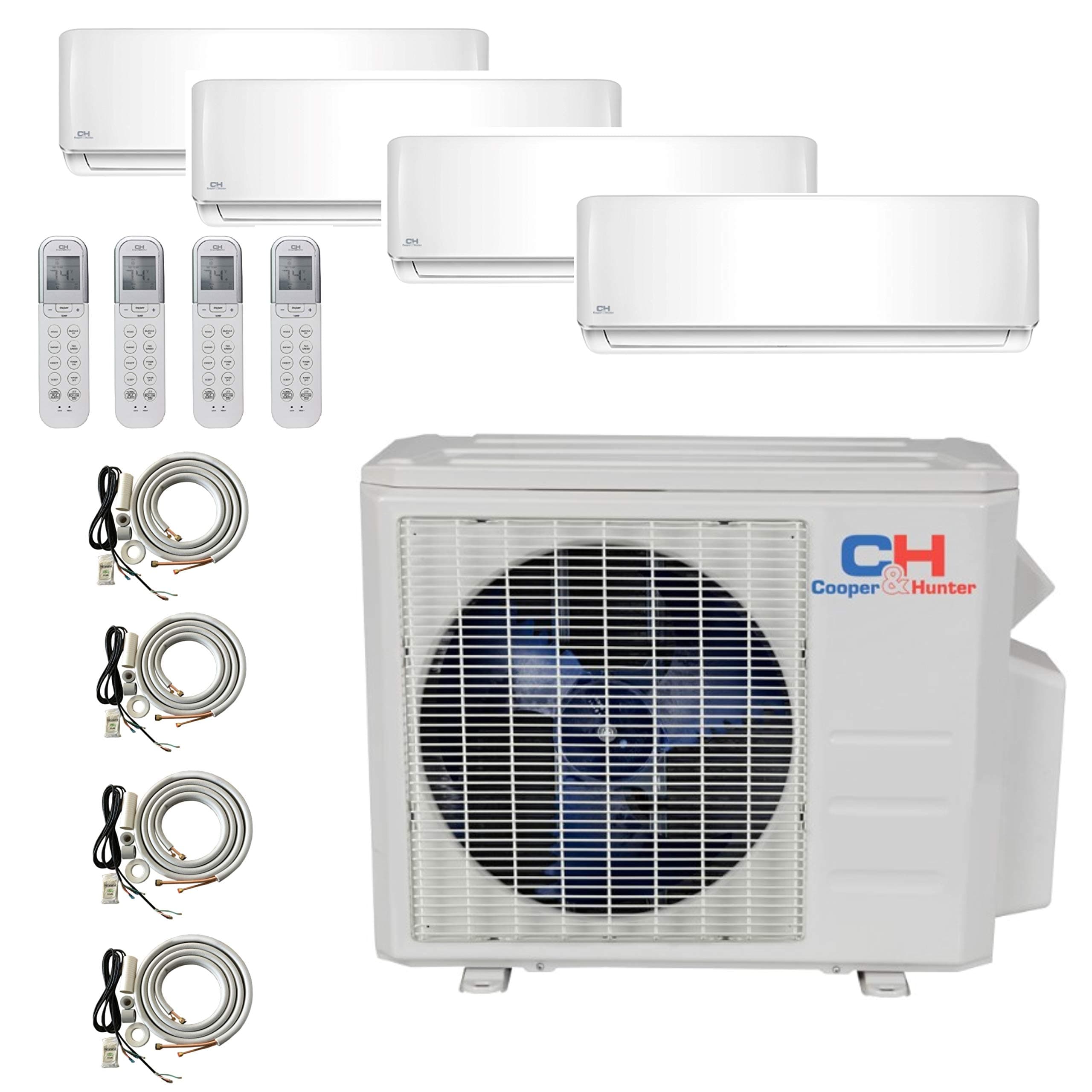 4 Zone Mini Split - 9000 + 9000 + 9000 + 18000 - Ductless Air Conditioner - Pre-Charged Quad Zone Mini Split - Four 25' Linesets - Premium Quality - USA Parts & Support