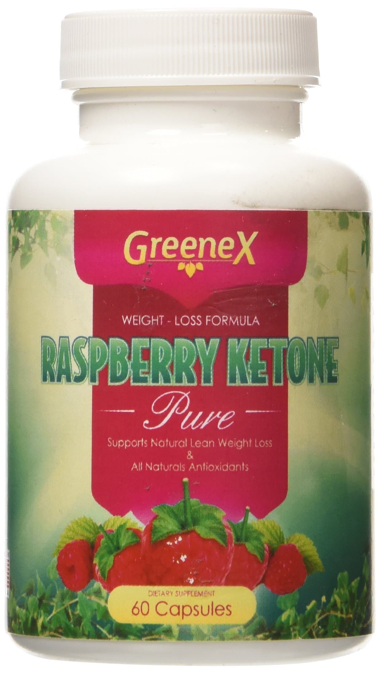 Raspberry Ketones Pure 60 Capsules 500 mg. Supports Natural Lean Weight Loss and All Naturals Antioxidants
